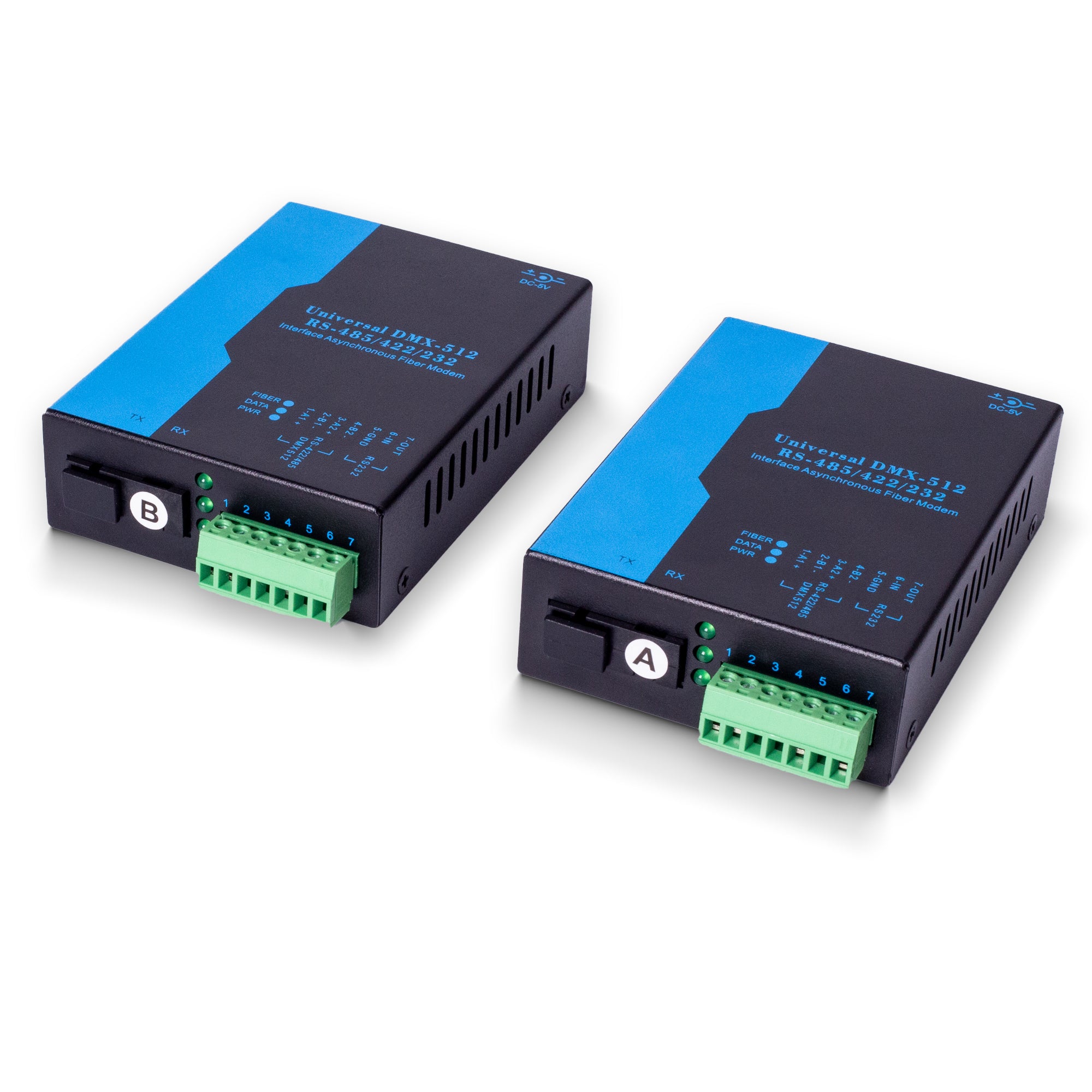 PKnight 2-Channel DMX512 Fiber Optic Extender Kit, Transmitter and Receiver Pair, 7-Pin Terminal Block, 1310nm Single/Multimode Fiber Converter for Stage Lighting Control