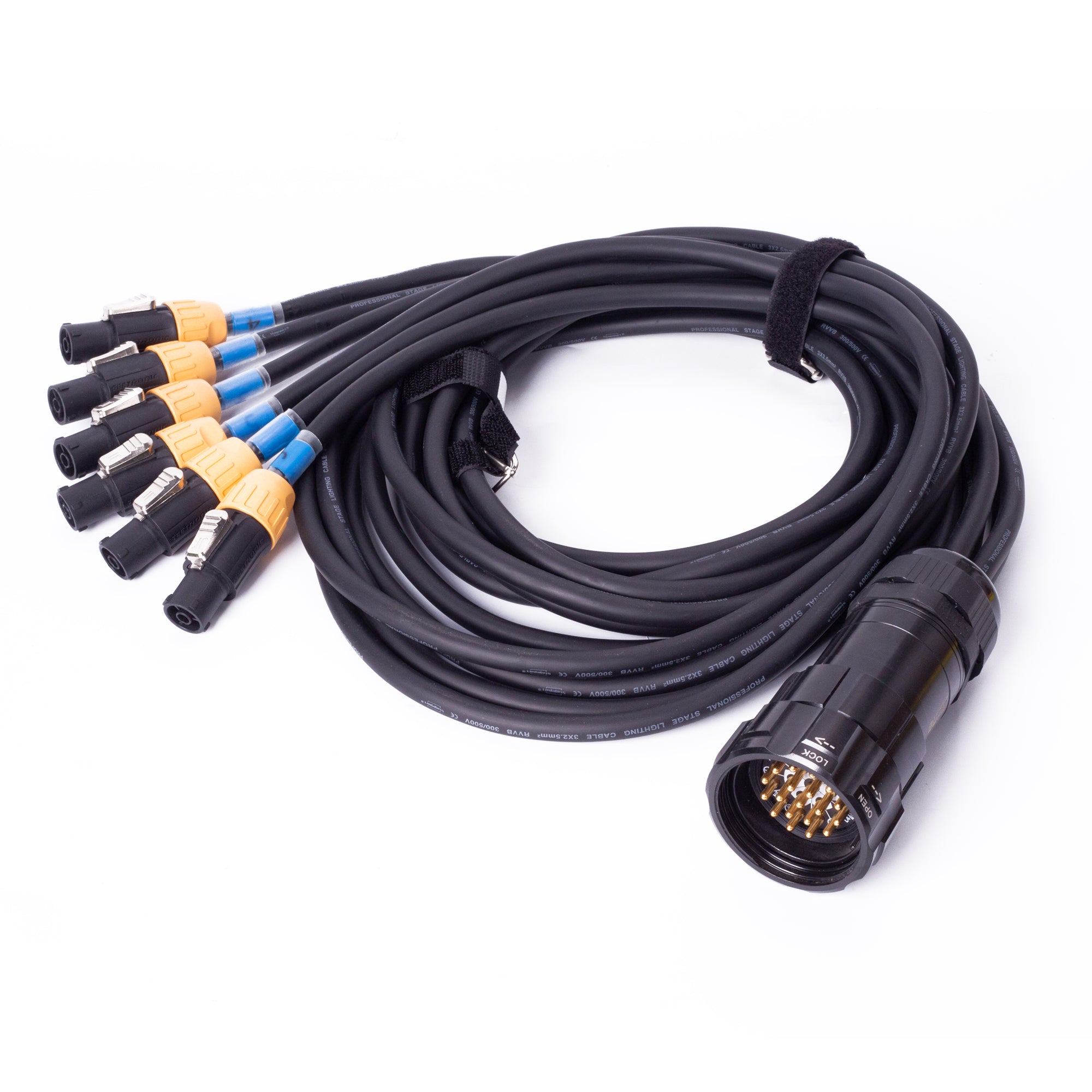 PKnight 19-Pin to 6-Way Power Breakout Cable, 203cm Stage Lighting Multi-Core Fanout Cable with 6 Power Output Connectors, 3x2.5mm² 300/500V Cable for Touring, Theater and Event Power Distribution