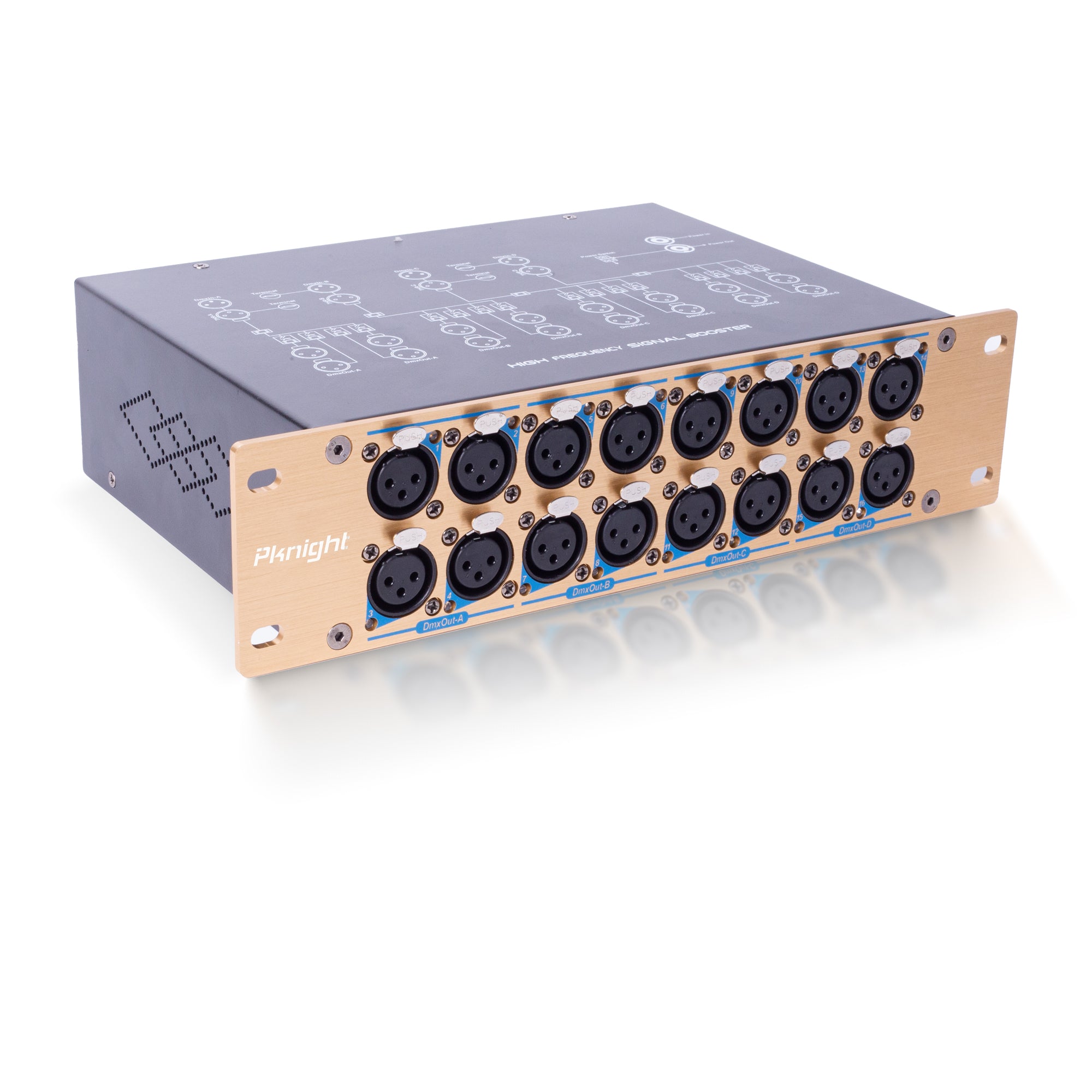 PKnight 16-Channel DMX Signal Amplifier, Non-RDM DMX512 Splitter Booster with 4 Inputs, 4 Thru Outputs, 16 Outputs, 3-Pin XLR