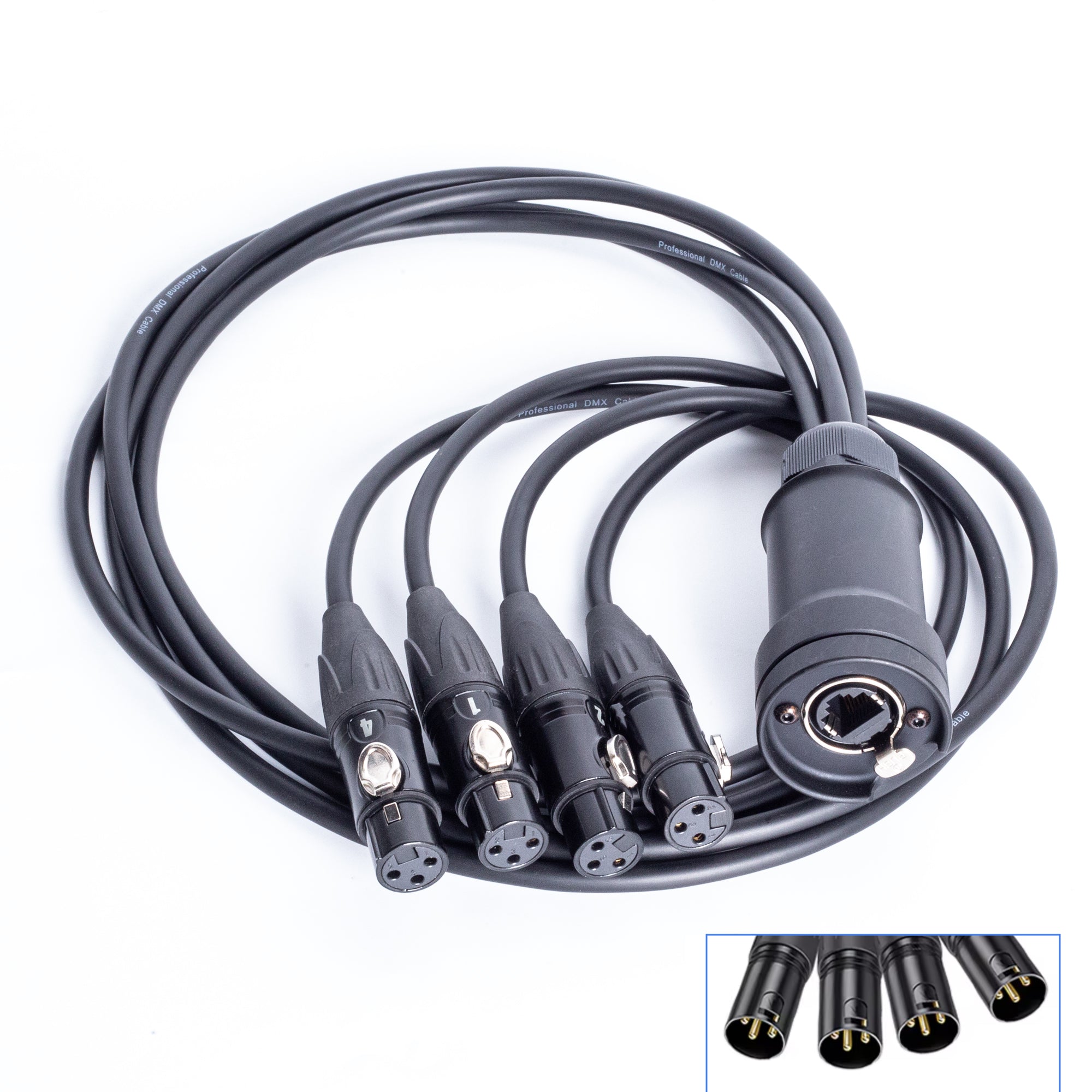 PKnight 1 Pair STP RJ45 Cat5/6 to 4-Channel XLR 3-Pin Extender Cable, 1m RJ45 to 4 XLR Male/Female Audio Signal Breakout Adapter with Aluminum Alloy Shell, Shielded CAT6 Socket and Braided Cable for Stage Audio, Studio and Lighting Systems