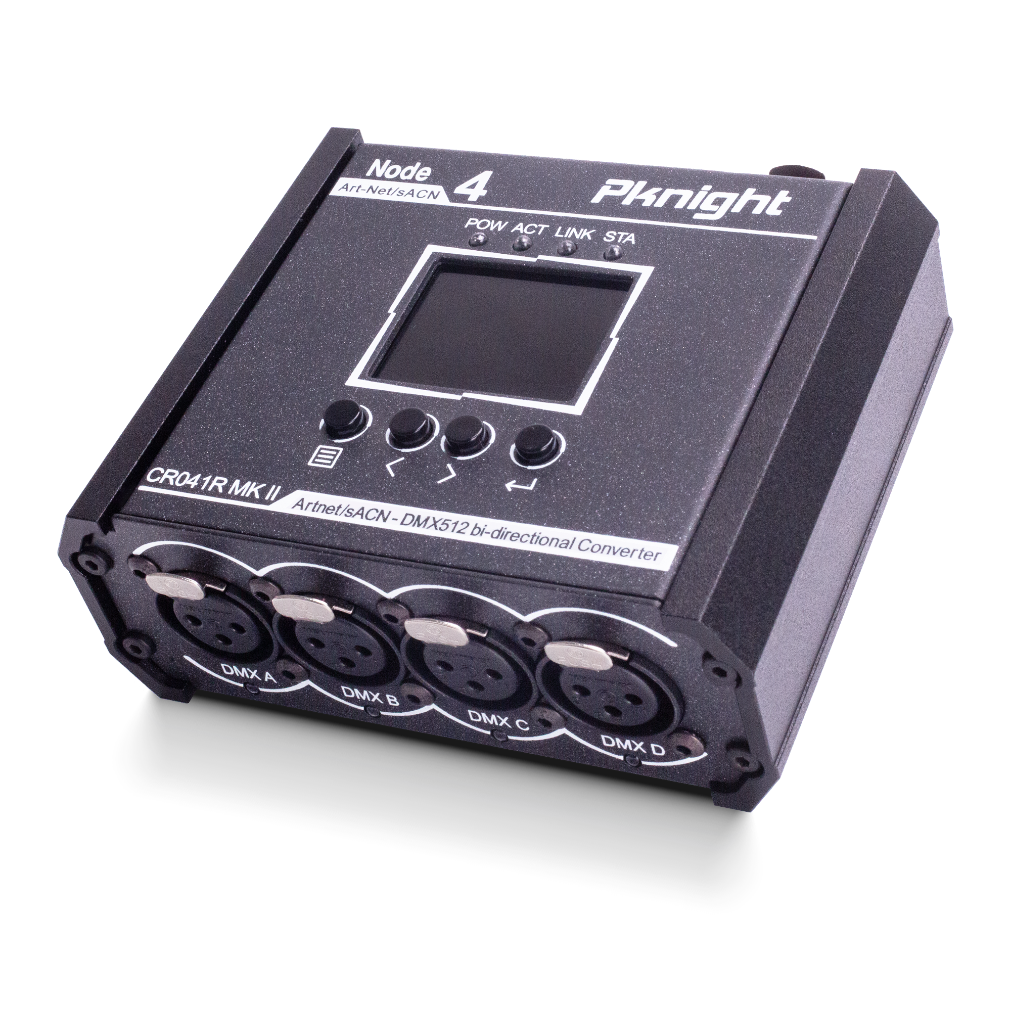 Pknight 4-Port Bi-Directional Art-Net/sACN to DMX512 Converter, a Compact Node with PowerCON, PoE & USB-C for Stage Lighting – CR041R MK II