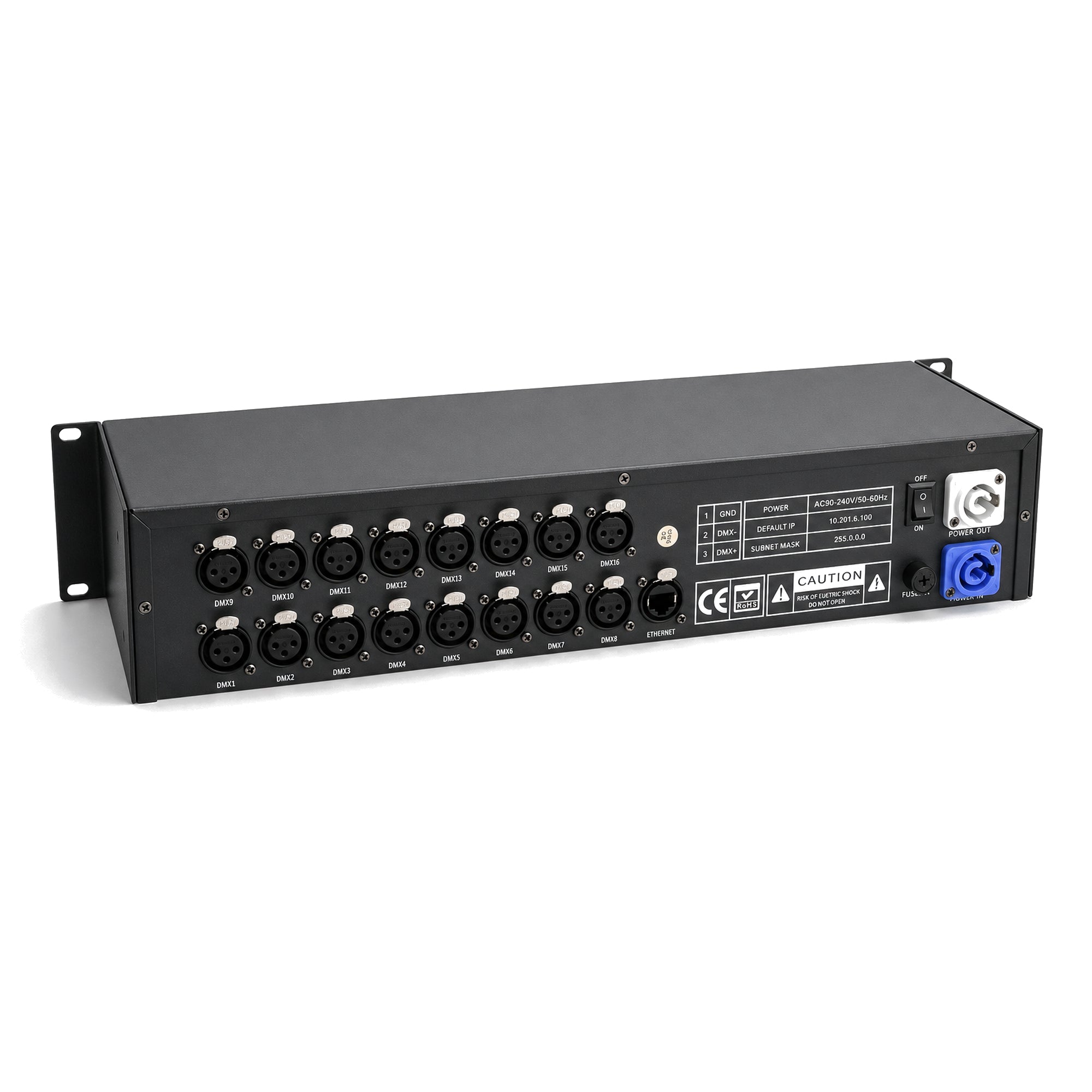 Pknight CR071R 16-Port ArtNet Node, Art-Net to DMX512 Converter, 8192CH, 3-Pin XLR, LCD, Rack Mount