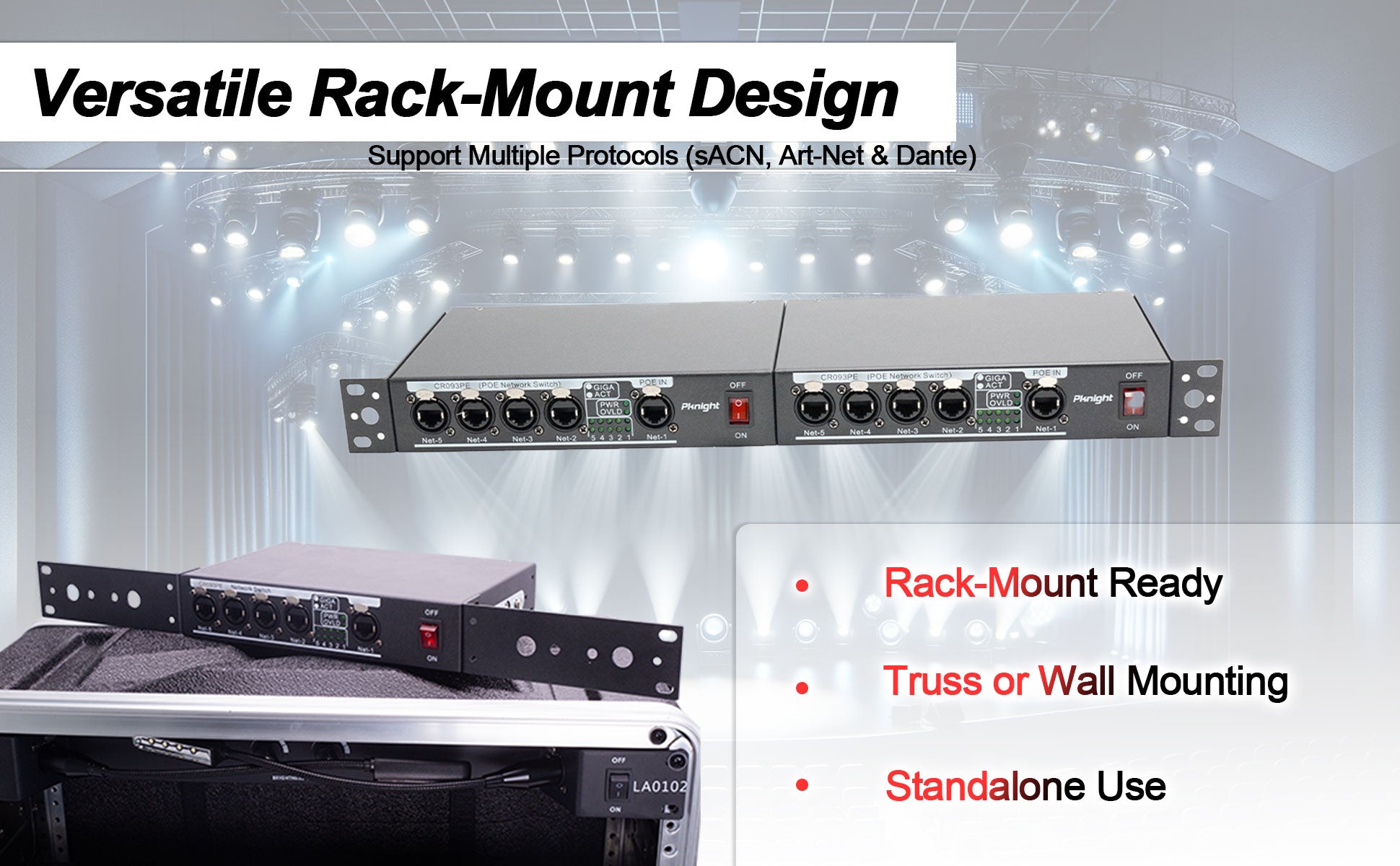 Pknight Stage Signal etherCON Network Switch POE Available
