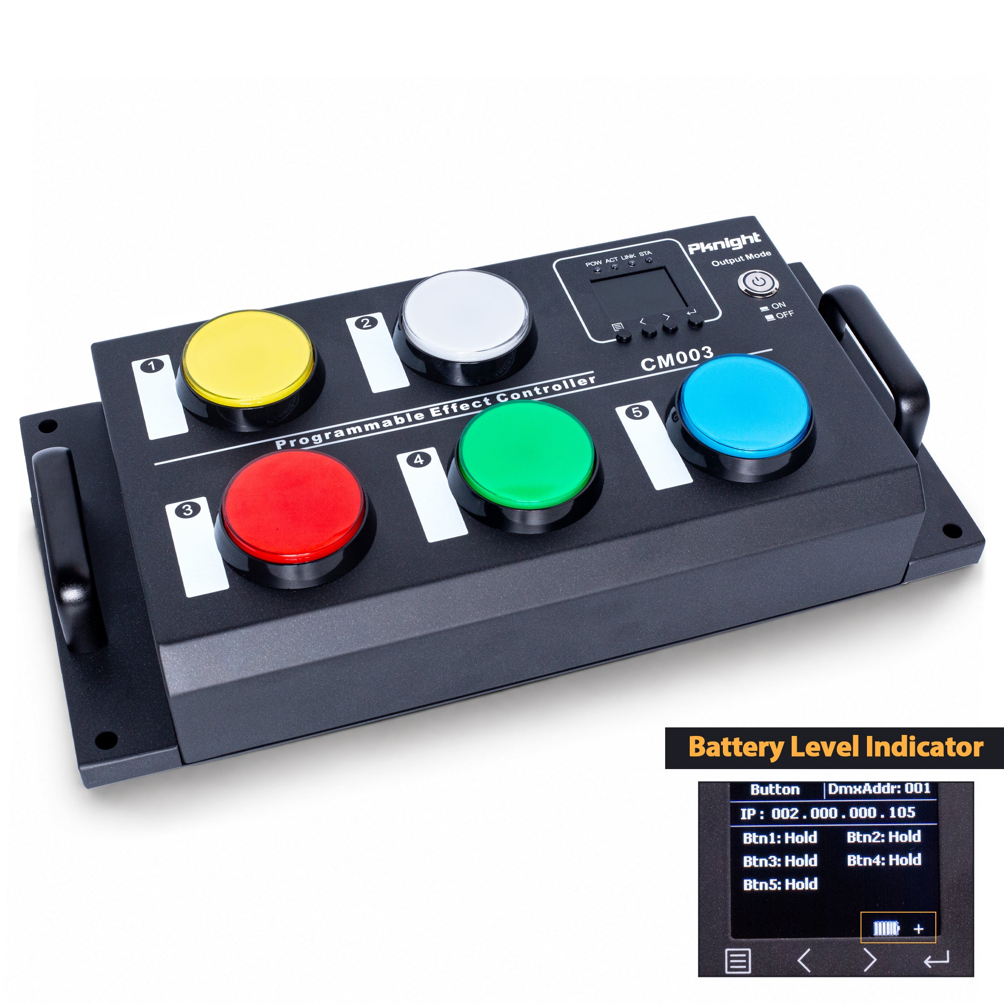 Battery-Powered 5-Button DMX Scene Recorder & Cue Controller – 10 Programmable Actions, 4‑5Hr Runtime, Standalone Playback for DMX512/Art‑Net/sACN Stage & Event Lighting