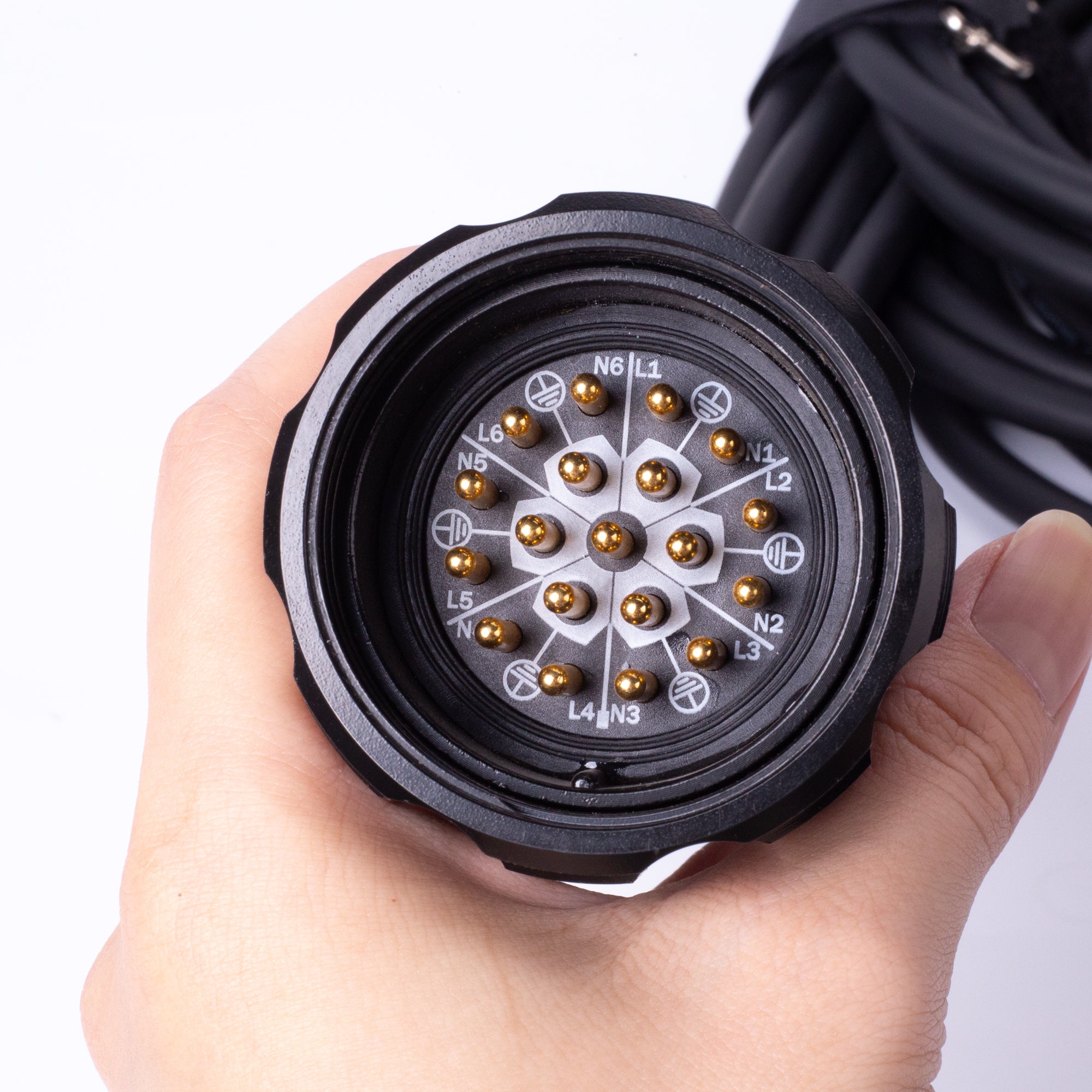 PKnight 19-Pin to 6-Way Power Breakout Cable, 203cm Stage Lighting Multi-Core Fanout Cable with 6 Power Output Connectors, 3x2.5mm² 300/500V Cable for Touring, Theater and Event Power Distribution