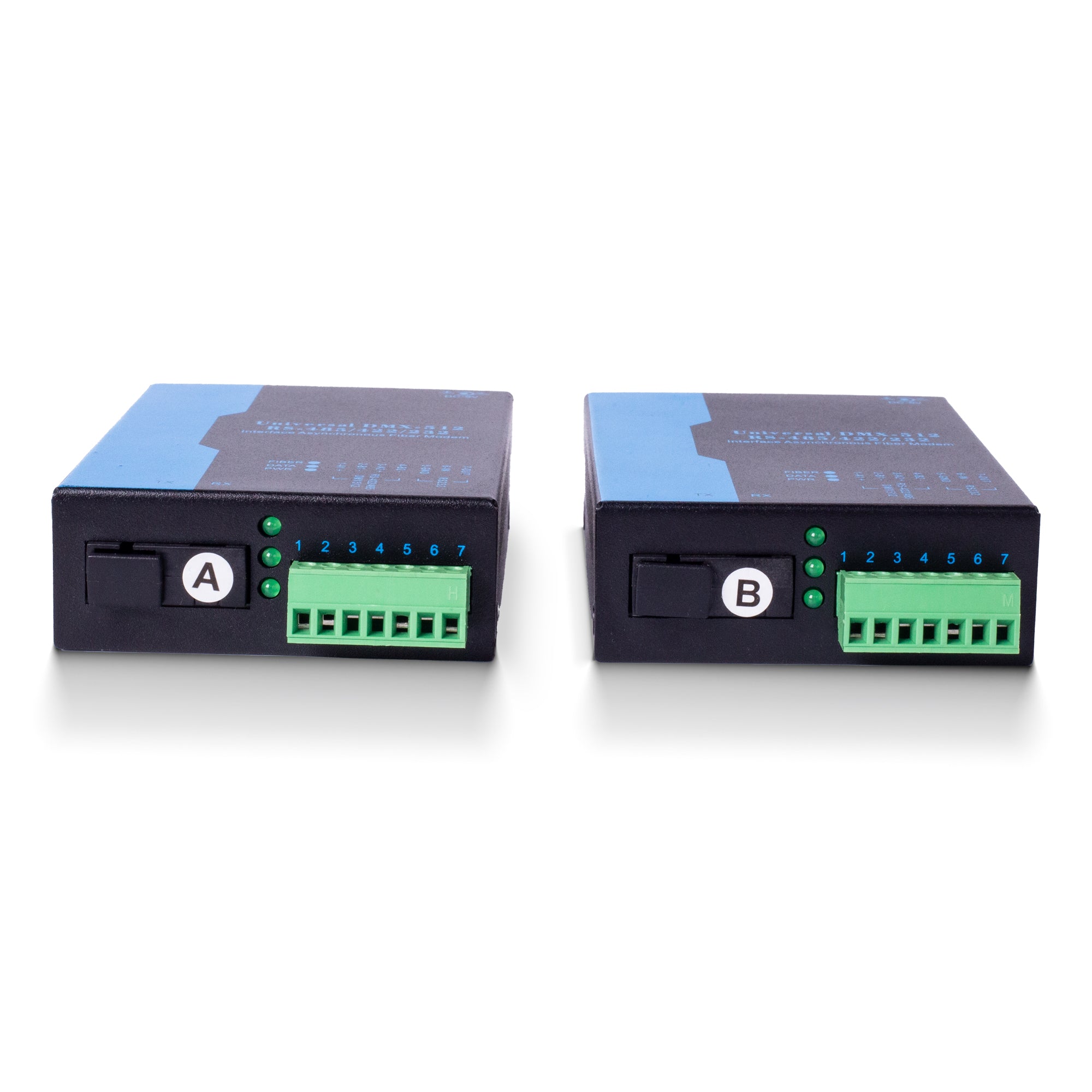 PKnight 2-Channel DMX512 Fiber Optic Extender Kit, Transmitter and Receiver Pair, 7-Pin Terminal Block, 1310nm Single/Multimode Fiber Converter for Stage Lighting Control