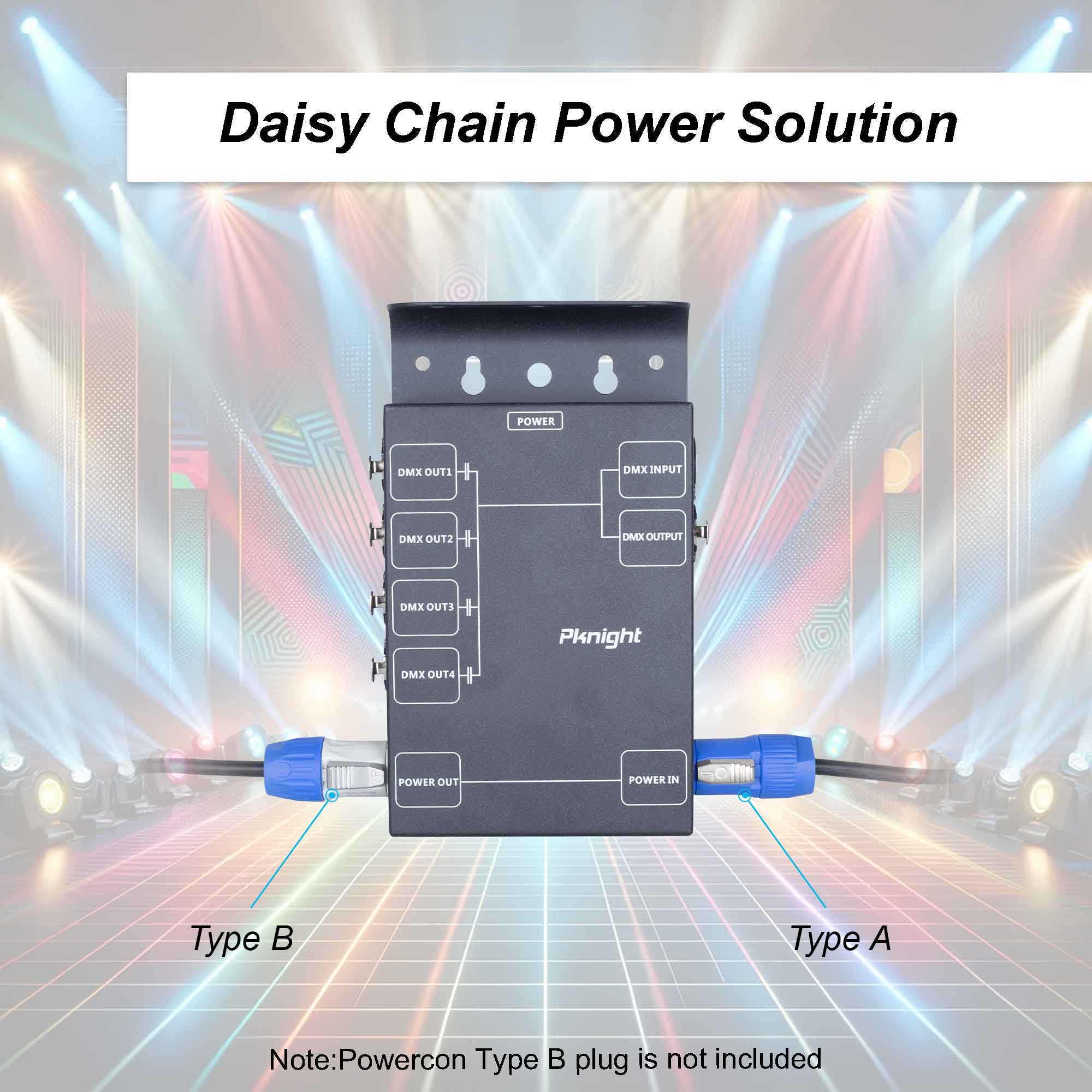 Pknight 4-Channel DMX Signal Splitter with Optical Isolation and PowerCON Linking Signal Amplifier Distributor for stage lighting