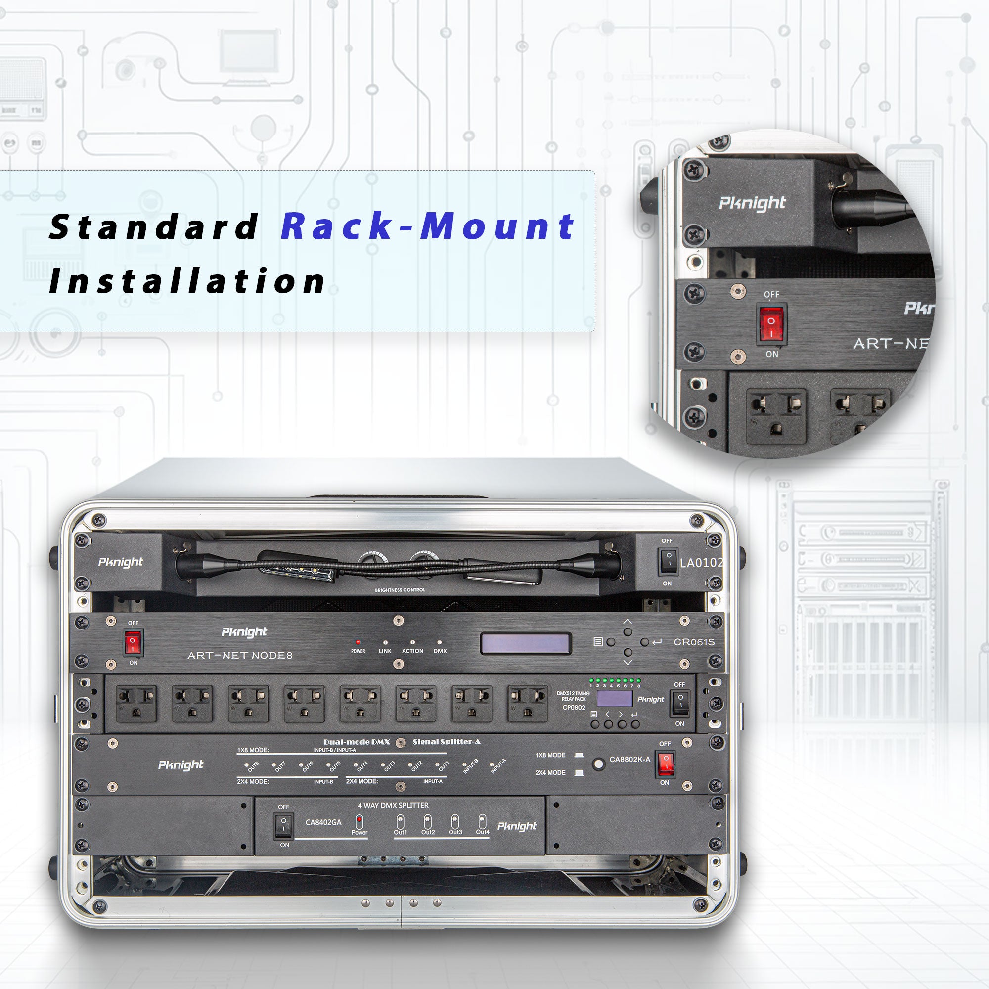 Pknight ArtNet DMX Interface, 8-Channel, 19" Rack, 1U Stage Lighting Network Control , CR061S