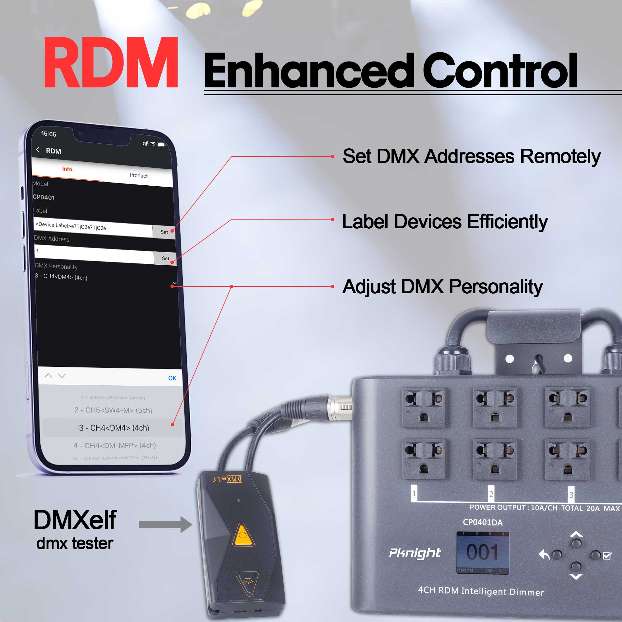 Pknight 4-Channel RDM/DMX Dimmer/Switch/Relay Pack, No Dummy Load Required, Flicker-Free LED Control