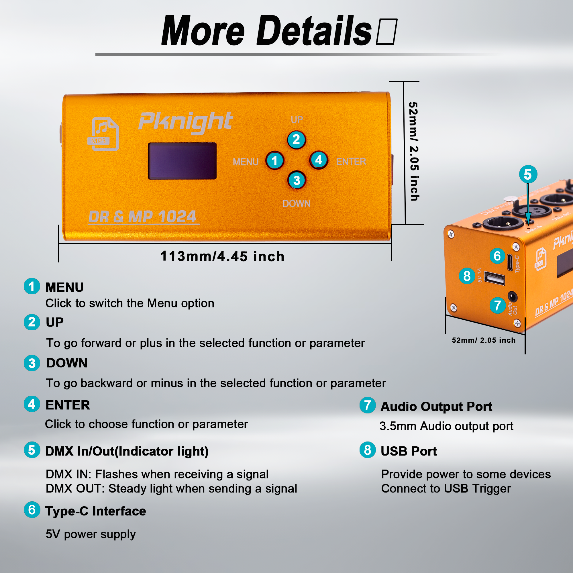 Pknight DMX Recorder and Music Player with 32GB Storage, 2 Universe, 1024 Channels, Multiple Playback Modes Stage Lighting Controller, DR & MP 1024