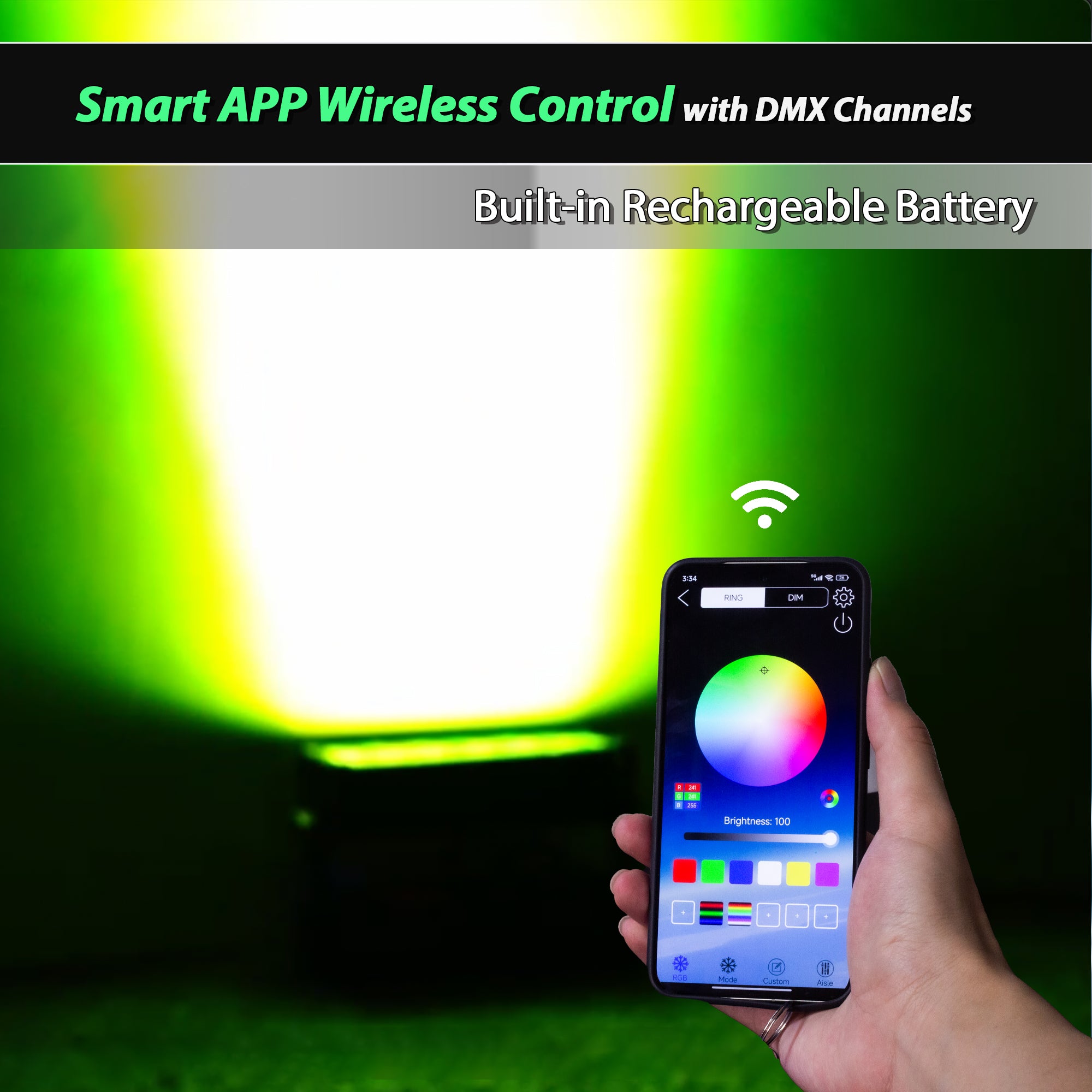 Pknight 12×18W RGBWA+UV LED Wash Light, Rechargeable Battery Powered Wireless DMX Uplighting, IP65 Waterproof Stage Lighting with APP & Sound Control for DJ Wedding Party Events