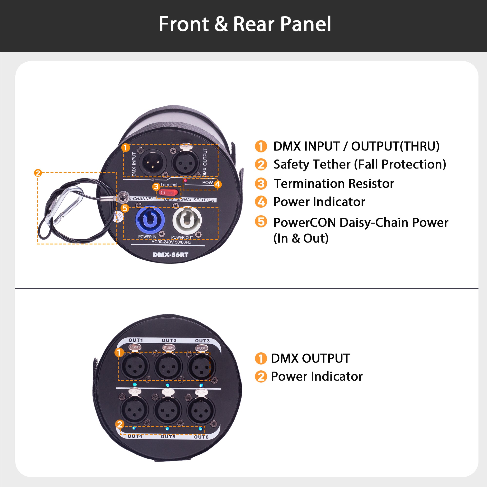 Pknight 6-Channel DMX Signal Splitter, Optical Isolated DMX Amplifier Distributor,DMX-S6RT