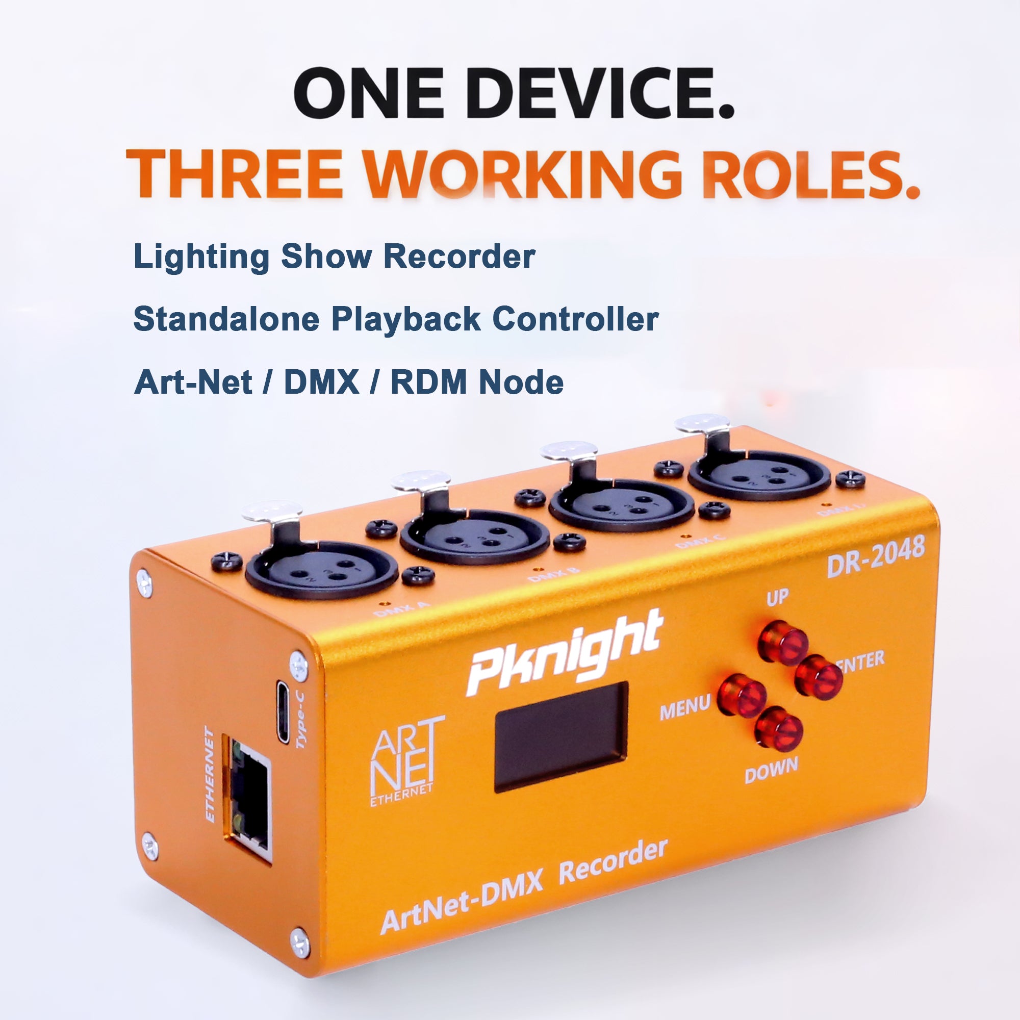 Pknight Art-Net DMX Recorder/Player, 4 Universes (2048 Ch), Standalone microSD Playback, RDM-Ready 4-Port Node