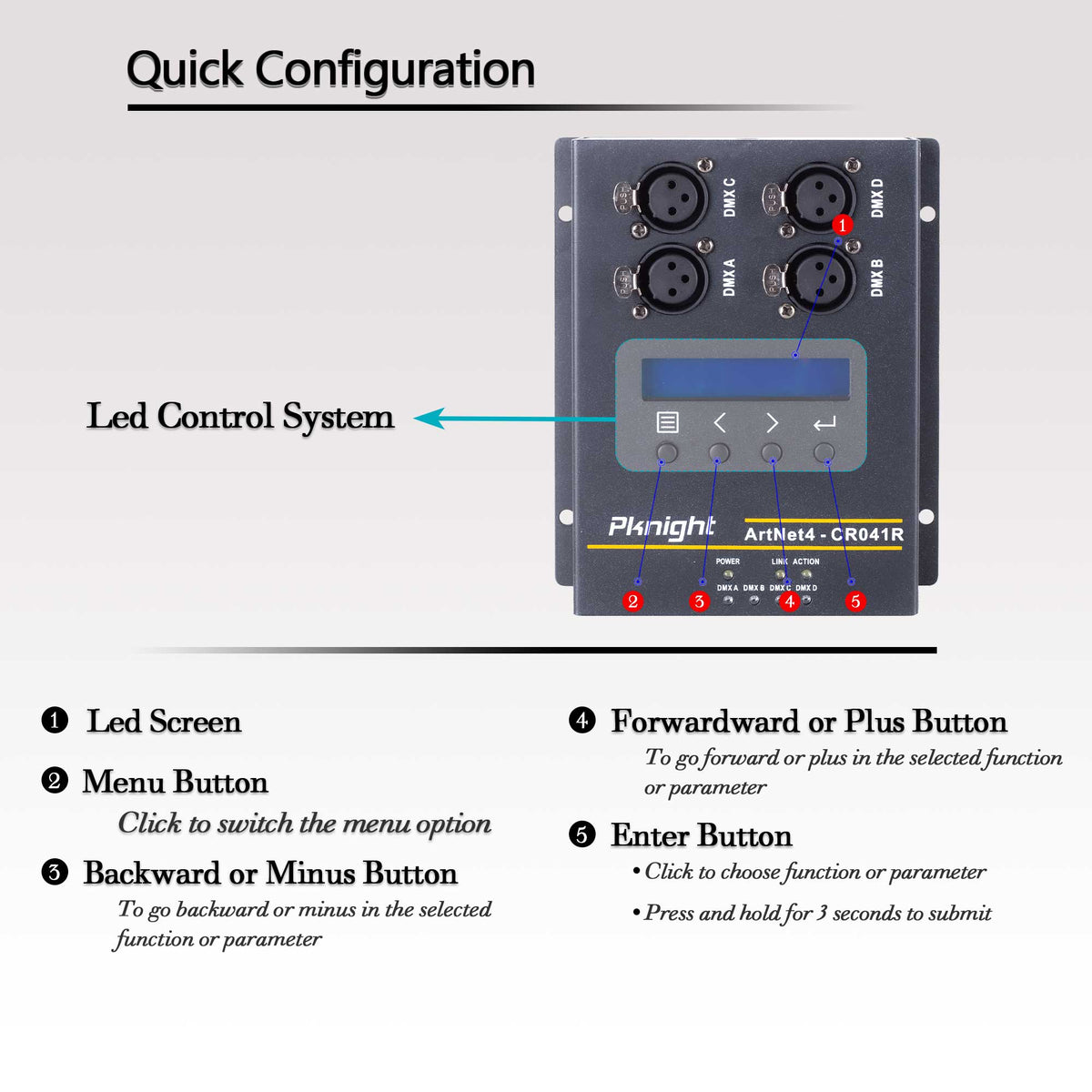 Pknight CR041R 4-Port Bidirectional Art-Net DMX512 Node