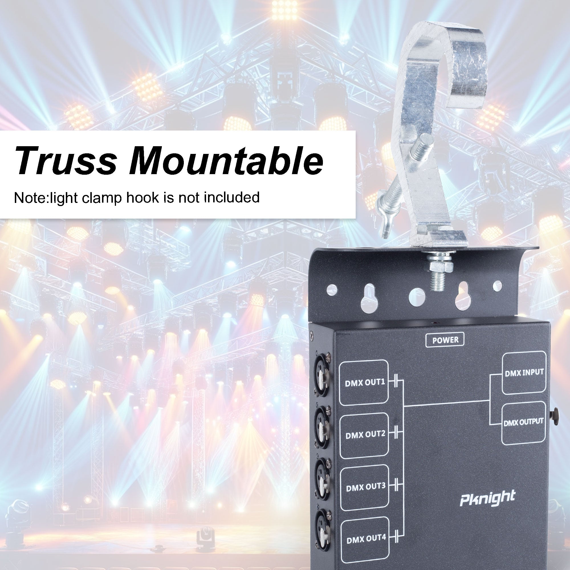 Pknight 4-Channel DMX Signal Splitter with Optical Isolation and PowerCON Linking Signal Amplifier Distributor for stage lighting