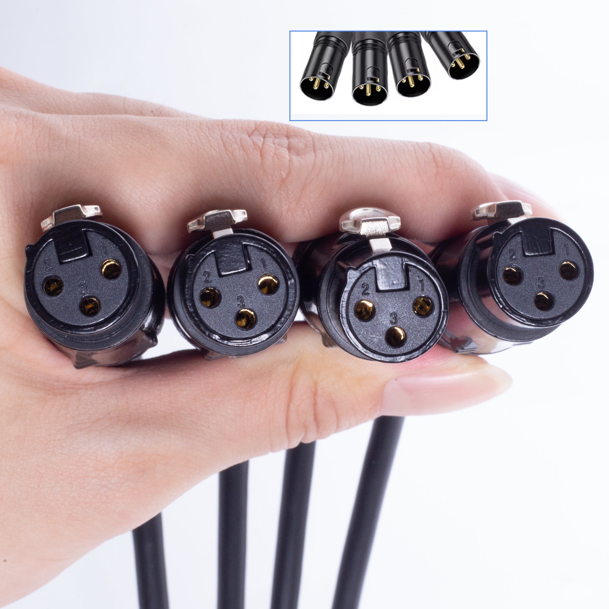 PKnight 1 Pair STP RJ45 Cat5/6 to 4-Channel XLR 3-Pin Extender Cable, 1m RJ45 to 4 XLR Male/Female Audio Signal Breakout Adapter with Aluminum Alloy Shell, Shielded CAT6 Socket and Braided Cable for Stage Audio, Studio and Lighting Systems
