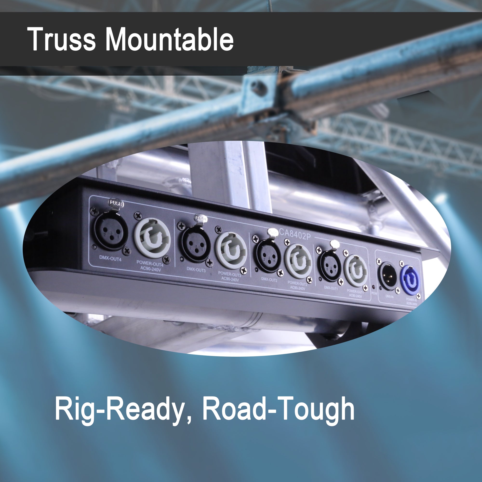 Pknight DMX512 Splitter Amplifier, 1 In 4 Out, with 4× PowerCON Locking AC Power Outputs, Optically Isolated DMX Ports, Truss/Wall Mount Stage Lighting DMX Distributor for DJ, Theater, Club