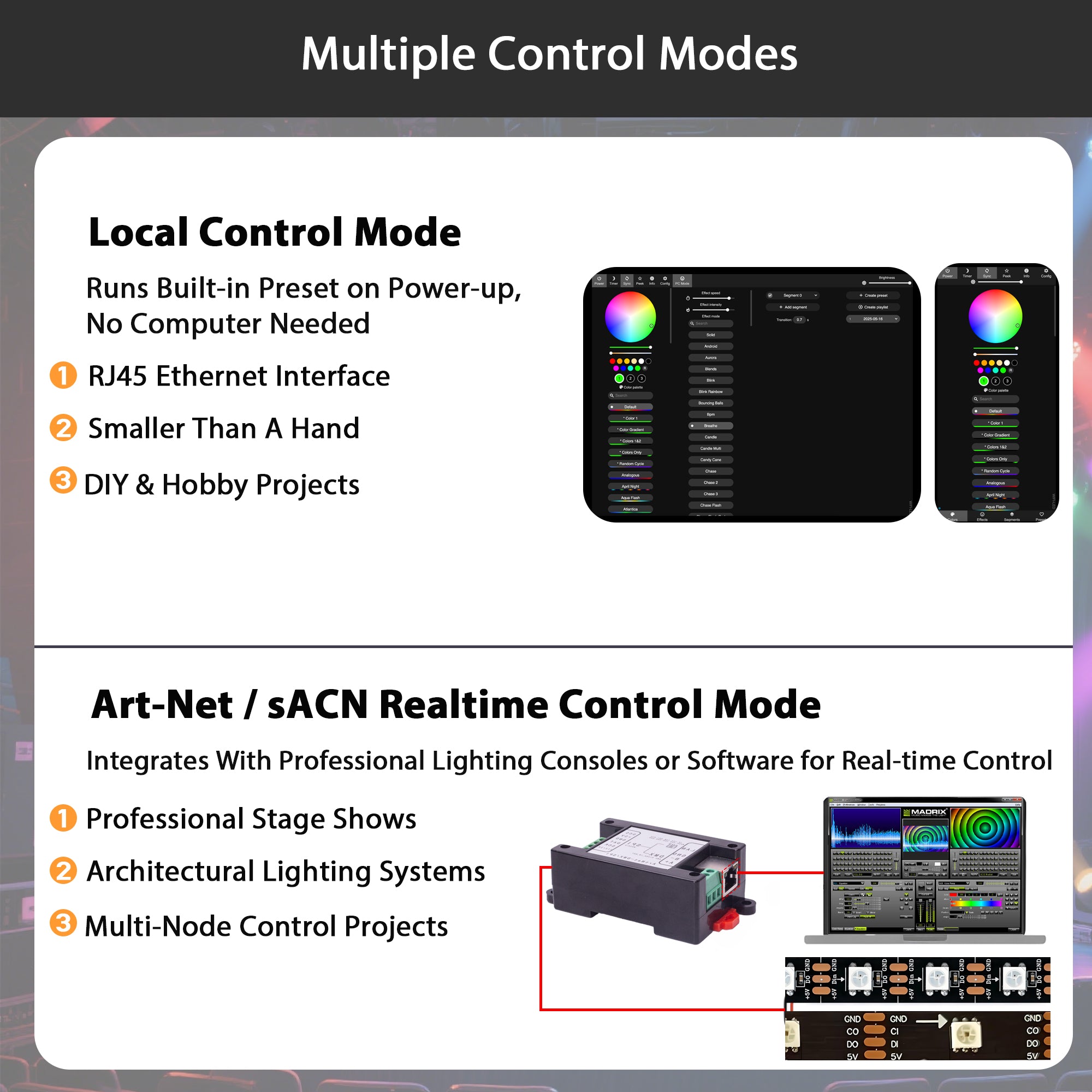 Pknight Art-Net to DMX/SPI LED Controller – Compact Ethernet Node with WLED Firmware, Web Configurable, Supports 512 DMX or 2048 SPI Channels – PK-WLED-ASD1M