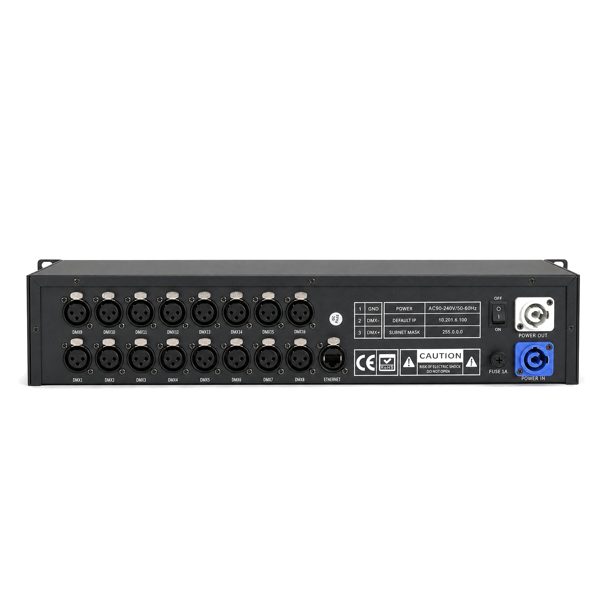 Pknight CR071R 16-Port ArtNet Node, Art-Net to DMX512 Converter, 8192CH, 3-Pin XLR, LCD, Rack Mount