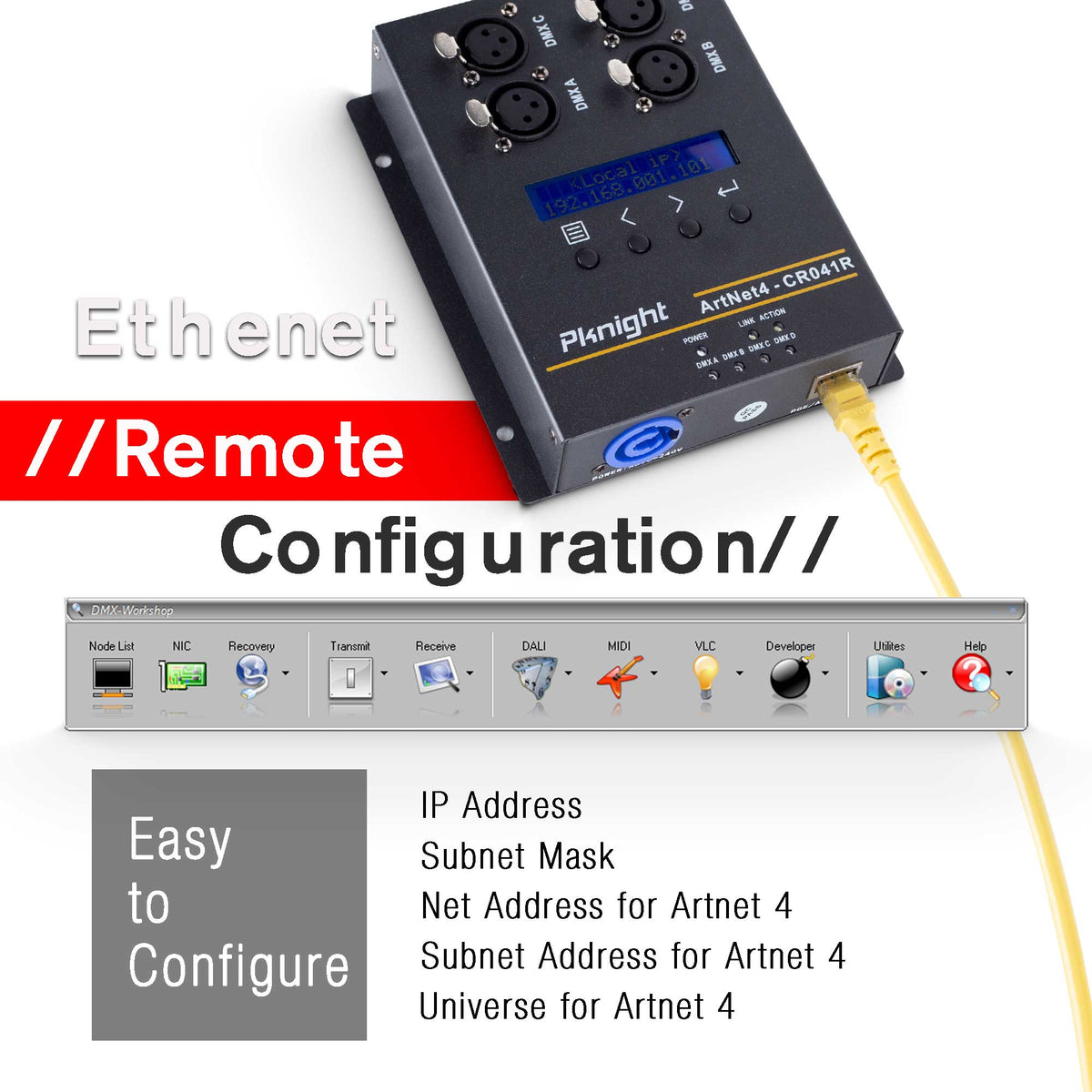 Pknight CR041R 4-Port Bidirectional Art-Net DMX512 Node