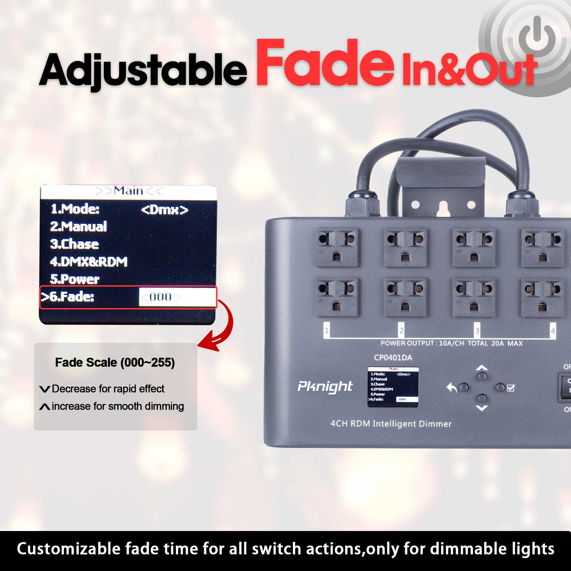 Pknight 4-Channel RDM/DMX Dimmer/Switch/Relay Pack, No Dummy Load Required, Flicker-Free LED Control