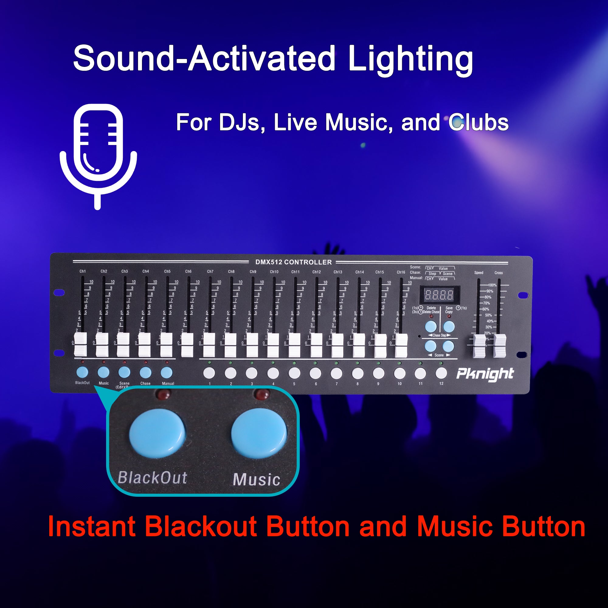 PKnight 16-Fader DMX Controller with 192-Channel Output Support, Designed for DJs, KTV, and Stage Lighting
