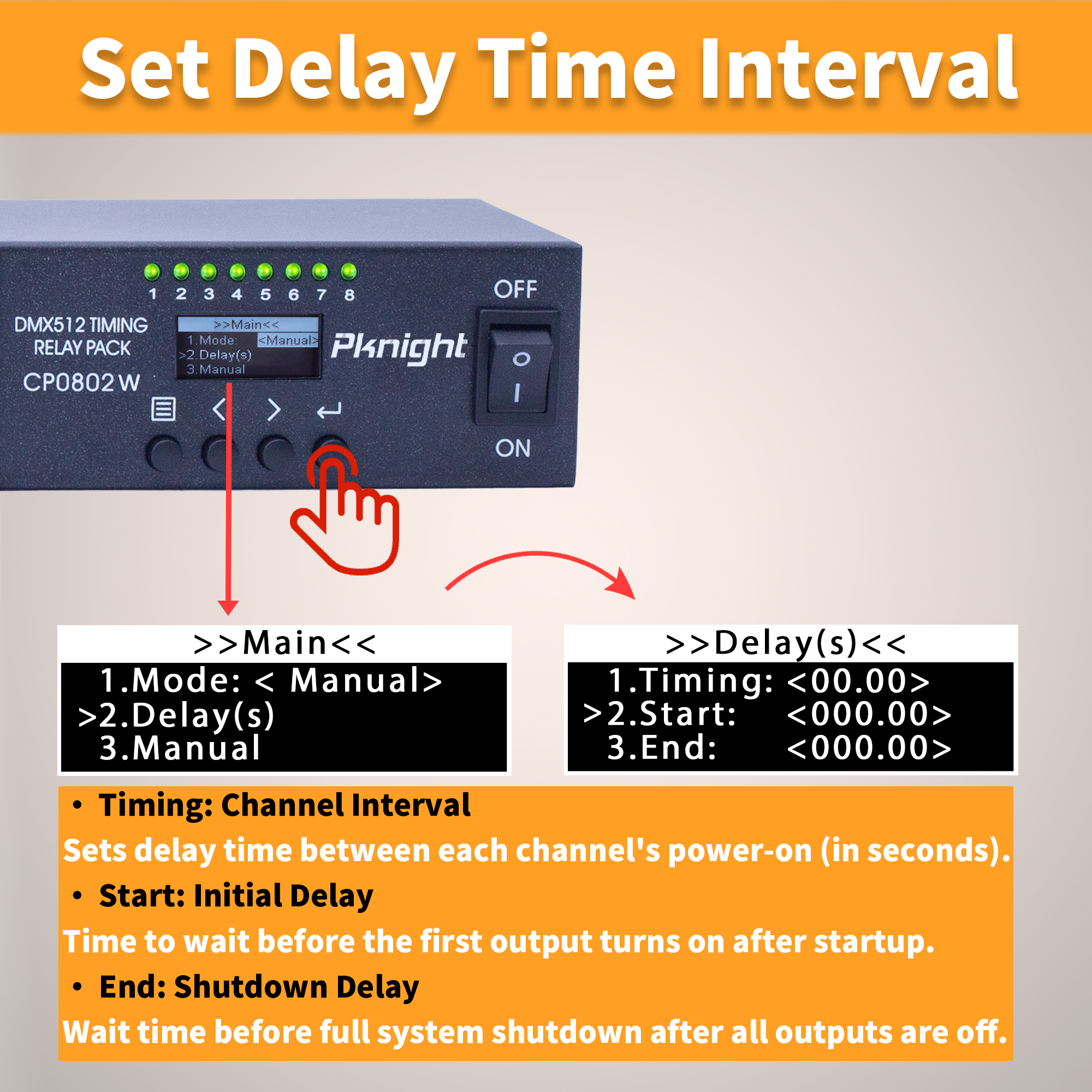 Pknight 2.4G Wireless WiFi & RS485 8-Outlet Smart PDU DMX Relay – Programmable Power Sequencer with DMX512 Control, Rack-Mount Power Distribution Unit for Home & Studio