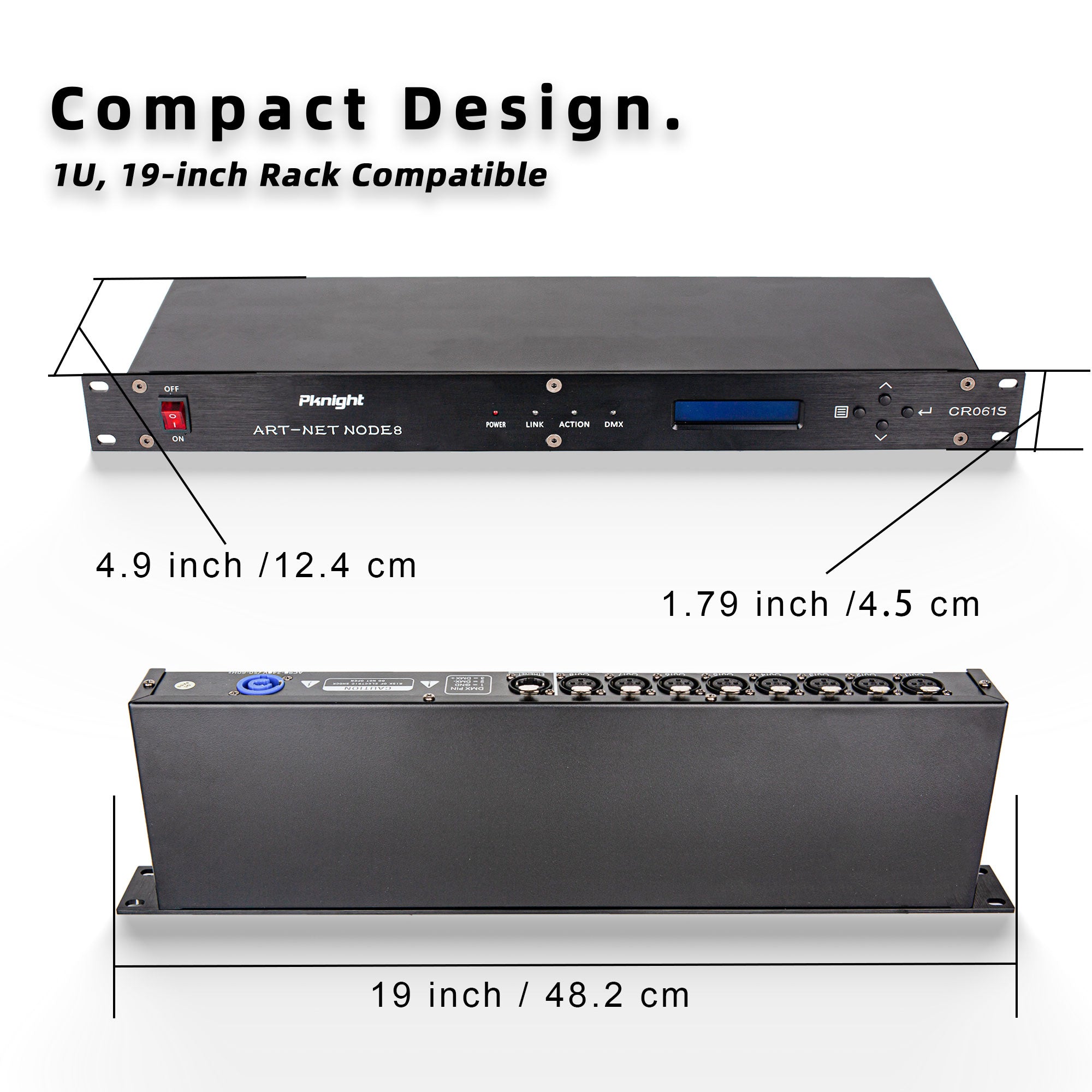 Pknight ArtNet DMX Interface, 8-Channel, 19" Rack, 1U Stage Lighting Network Control , CR061S