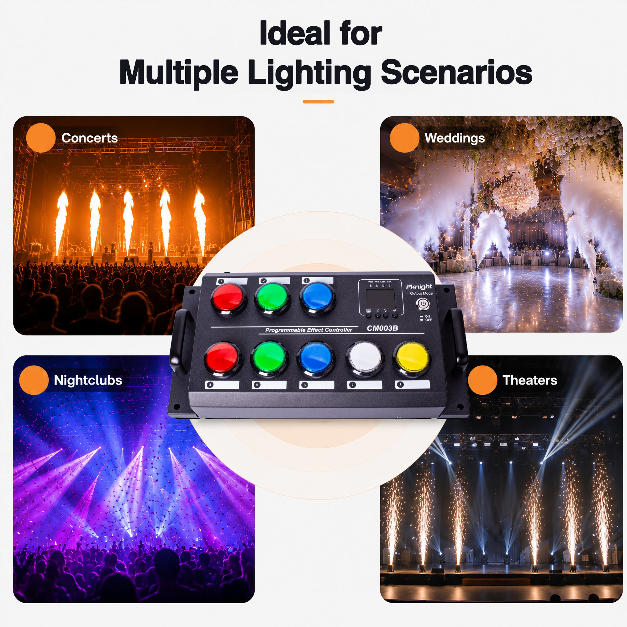 CM003B 8-Button DMX Scene Recorder Controller, 16 Scene Actions, 18650 Battery Slot, DMX512 Art-Net sACN Playback
