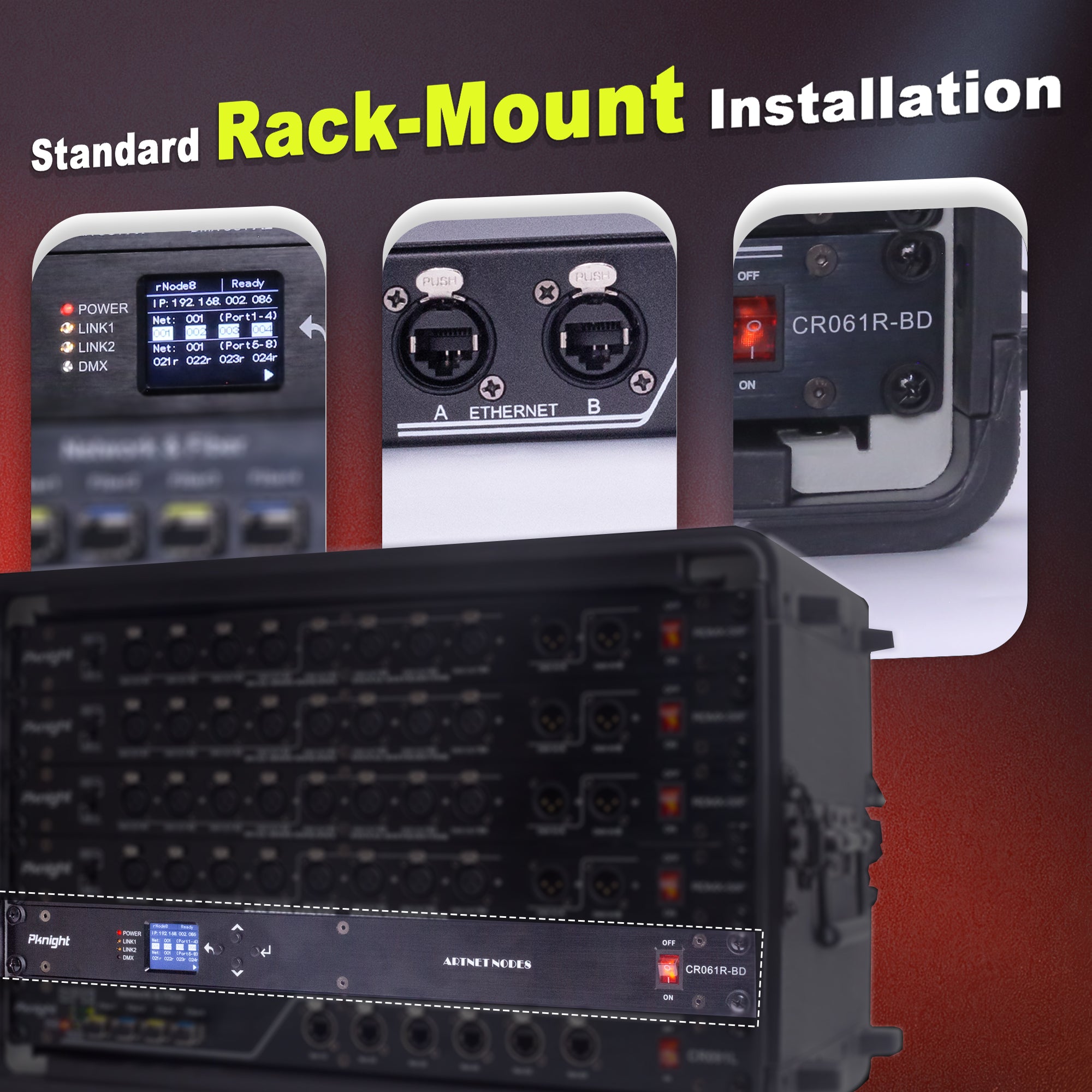 Pknight RDM ArtNet DMX Controller, 8-Port Bi-directional DMX/RDM Node with DHCP, Optical Isolation and Rackmount Stage Lighting Network Converter