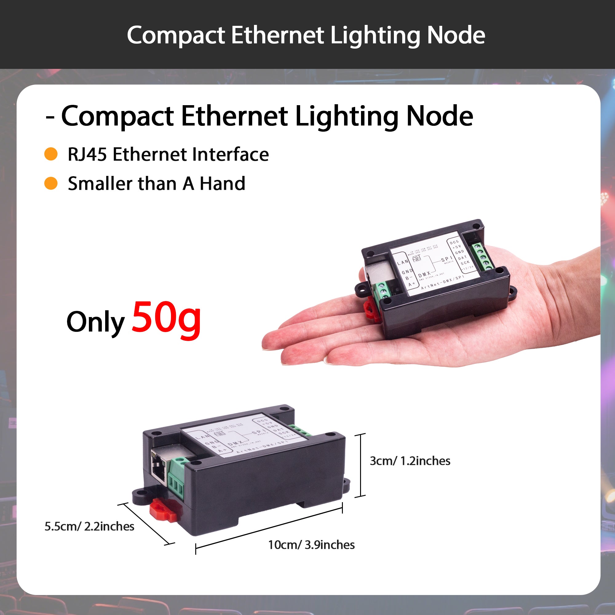 Pknight Art-Net to DMX/SPI LED Controller – Compact Ethernet Node with WLED Firmware, Web Configurable, Supports 512 DMX or 2048 SPI Channels – PK-WLED-ASD1M