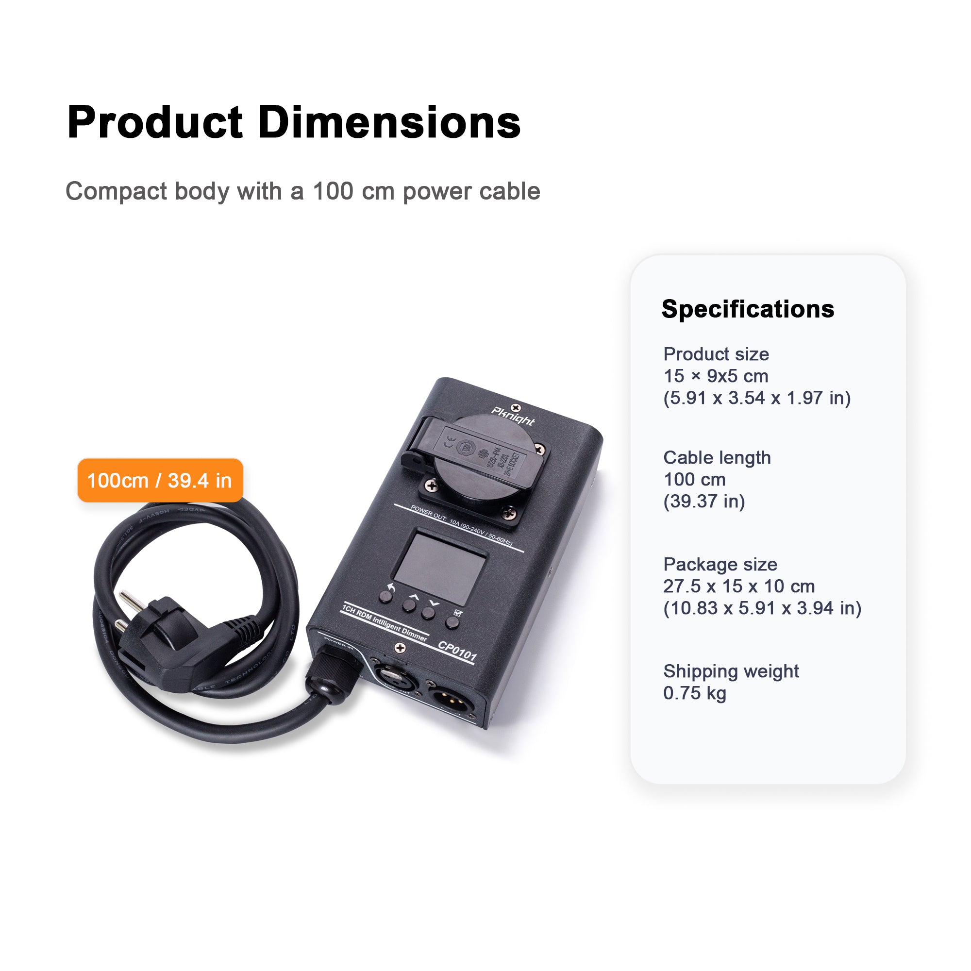 1-Channel DMX Dimmer Pack, RDM/DMX512 Lighting Controller, 10A AC 90-240V, for Dimmable AC LED Strip Lights and Halogen Bulbs, Manual, Chase and DMX Modes