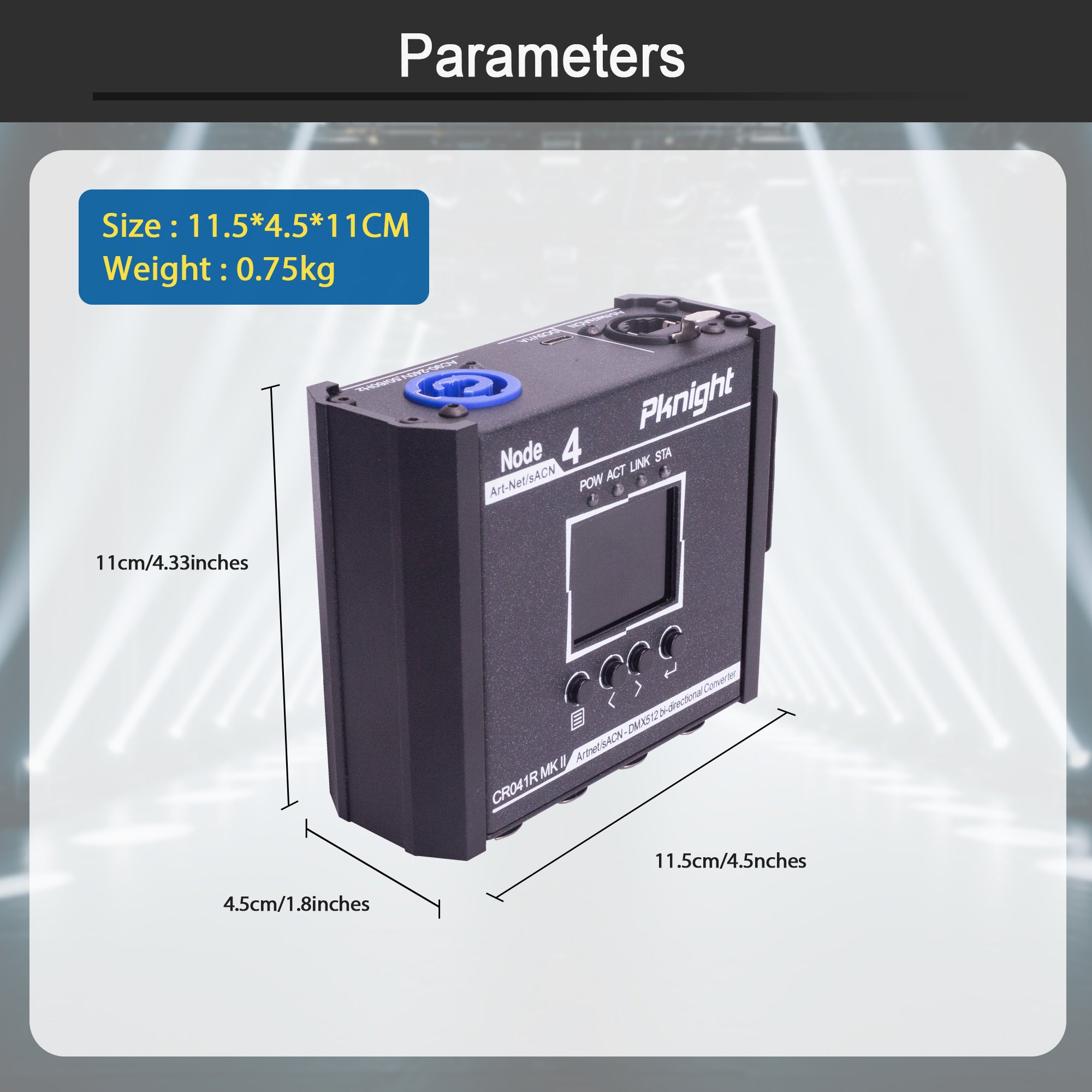 Pknight 4-Port Bi-Directional Art-Net/sACN to DMX512 Converter, a Compact Node with PowerCON, PoE & USB-C for Stage Lighting – CR041R MK II