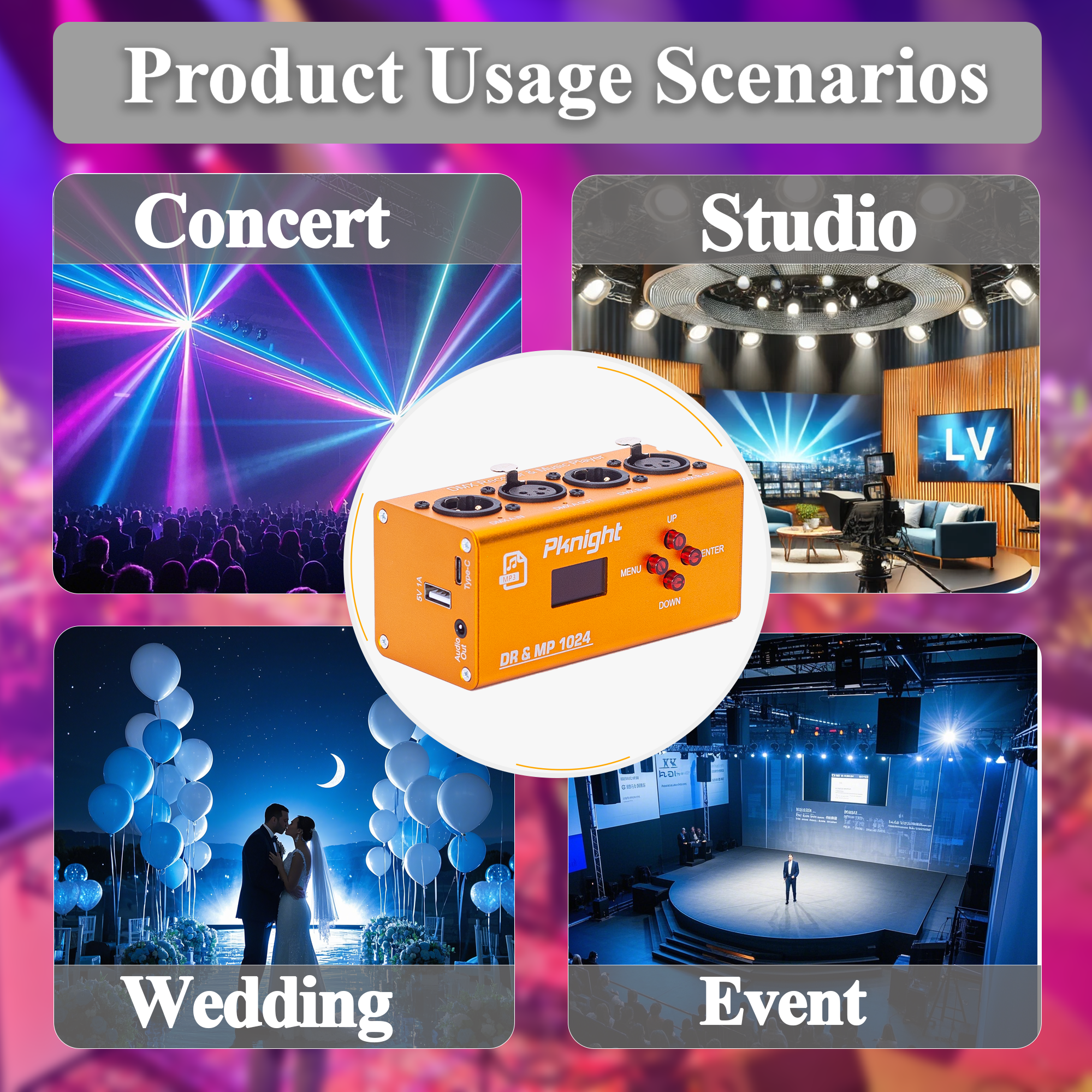 Pknight DMX Recorder and Music Player with 32GB Storage, 2 Universe, 1024 Channels, Multiple Playback Modes Stage Lighting Controller, DR & MP 1024