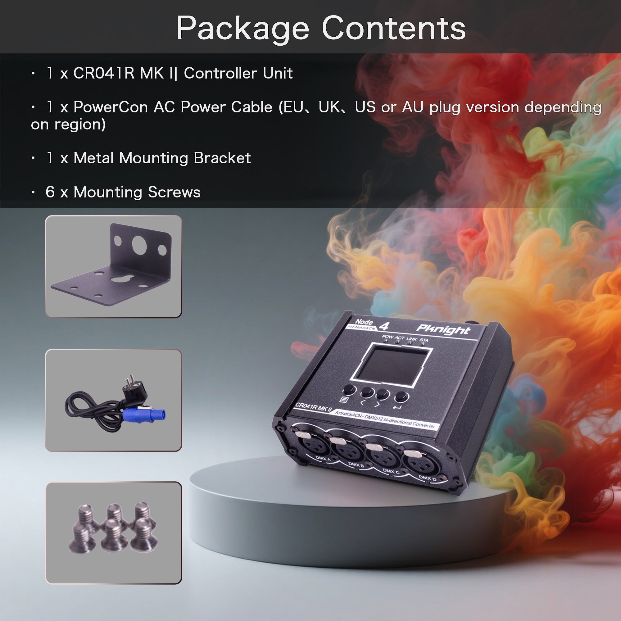 Pknight 4-Port Bi-Directional Art-Net/sACN to DMX512 Converter, a Compact Node with PowerCON, PoE & USB-C for Stage Lighting – CR041R MK II