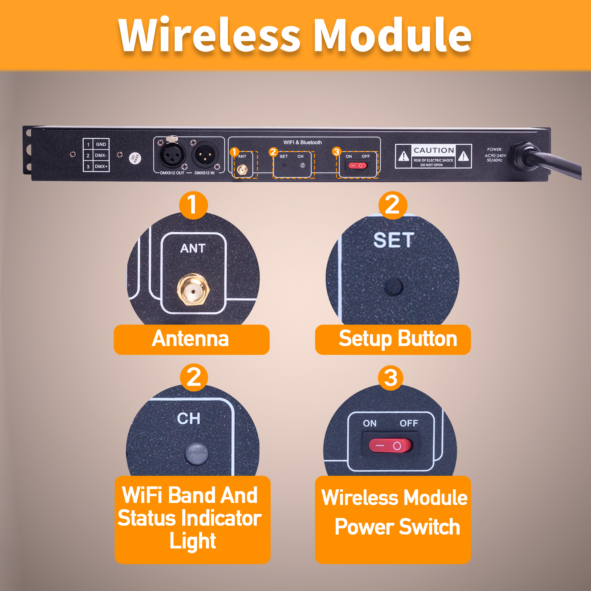 Pknight 2.4G Wireless WiFi & RS485 8-Outlet Smart PDU DMX Relay – Programmable Power Sequencer with DMX512 Control, Rack-Mount Power Distribution Unit for Home & Studio