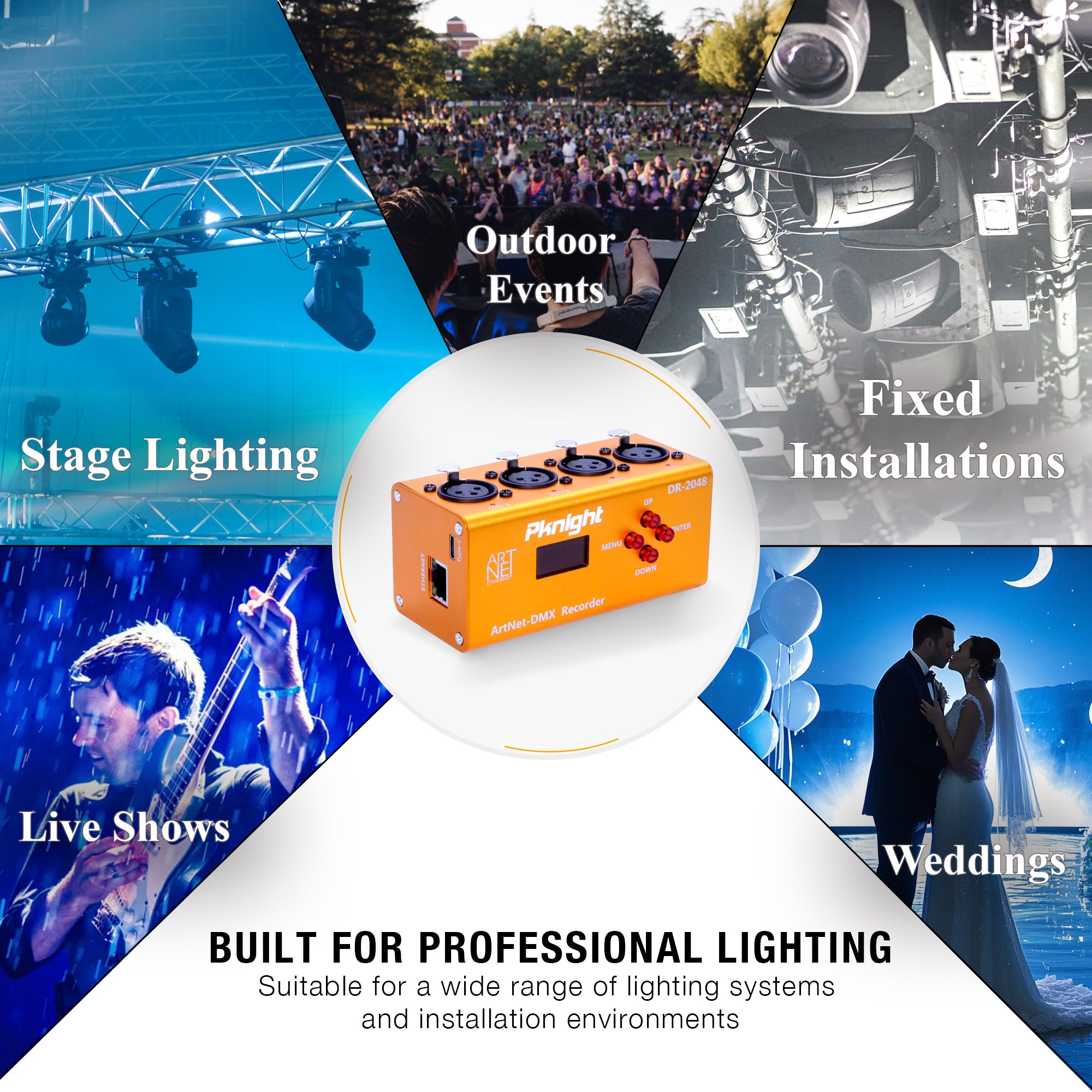 Pknight Art-Net DMX Recorder/Player, 4 Universes (2048 Ch), Standalone microSD Playback, RDM-Ready 4-Port Node