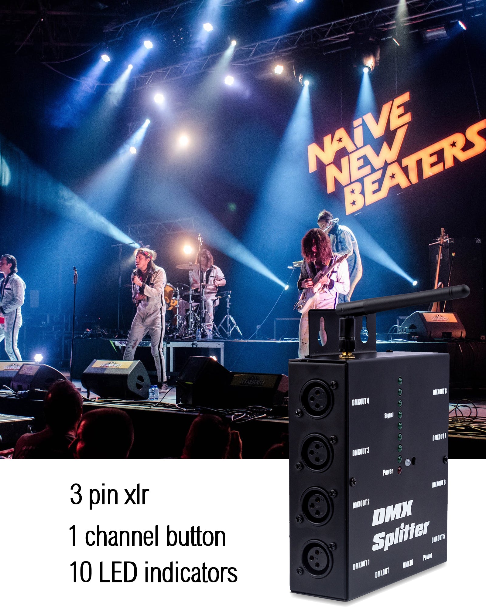 Pknight 8-Way Isolated DMX Splitter Amplifier Distributor with 2.4g wireless Transmitter