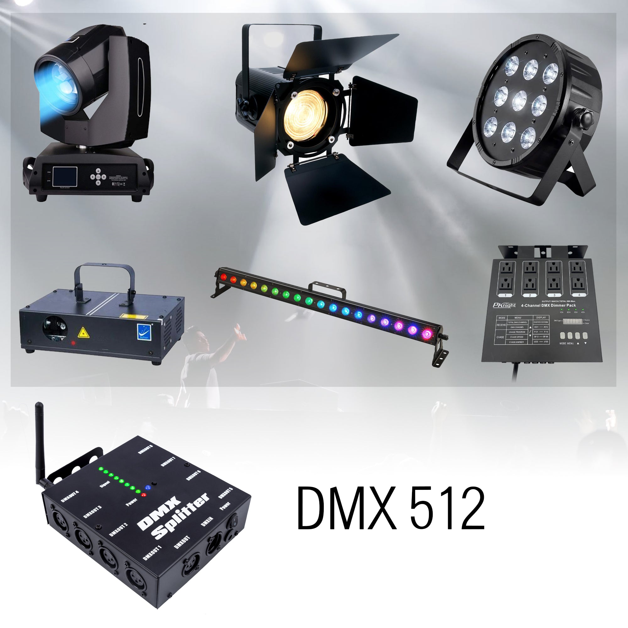 Pknight 8-Way Isolated DMX Splitter Amplifier Distributor with 2.4g wireless Transmitter