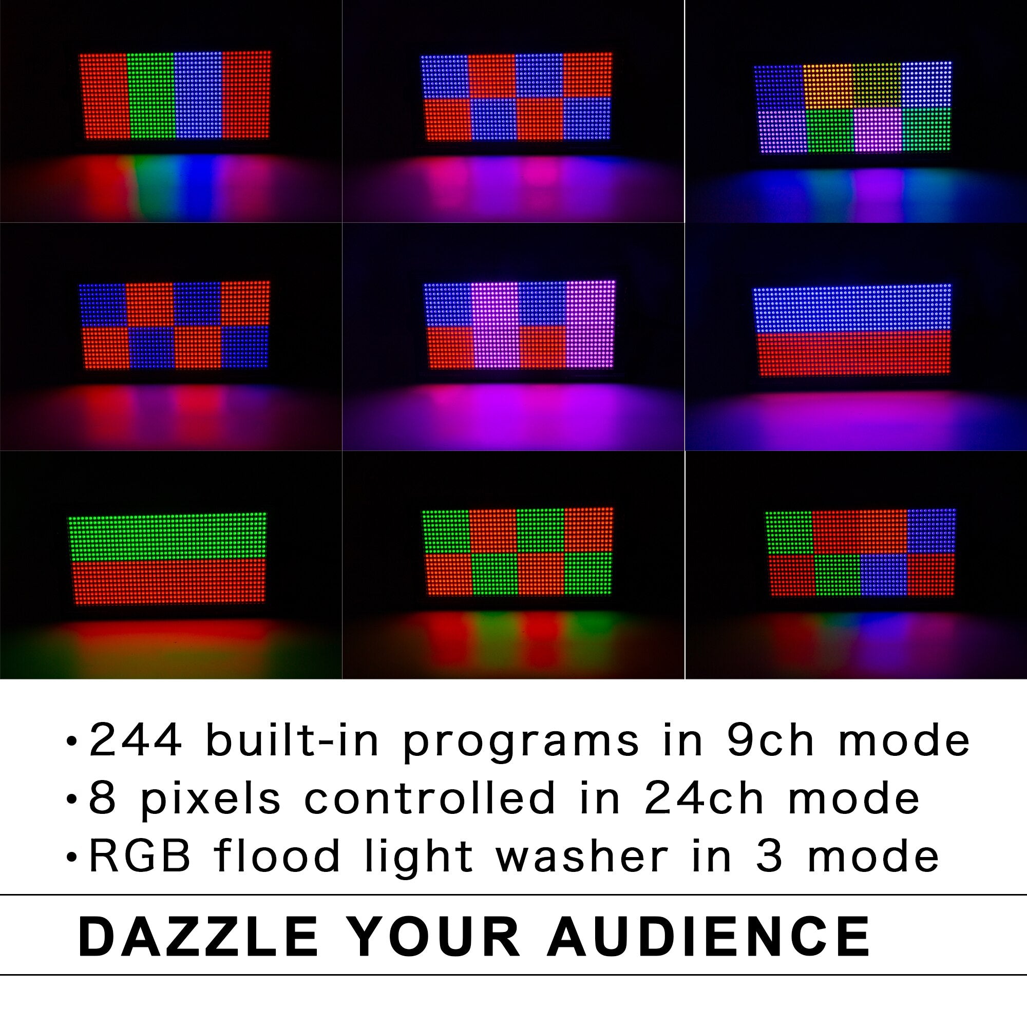 Pknight atomic Stage Multifunctional LED Strobe/Flood/Blinder Light with 960 SMD RGB LEDs,8 Zones Flash Panel DJ Light