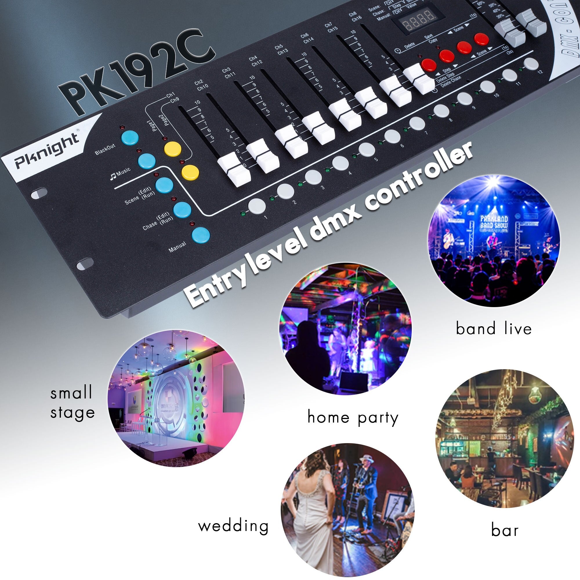 Pknight DMX Light Controller,192ch DMX Lighting Console, simple Lighting Board Controller For Stage Lights , dj Light And Ktv
