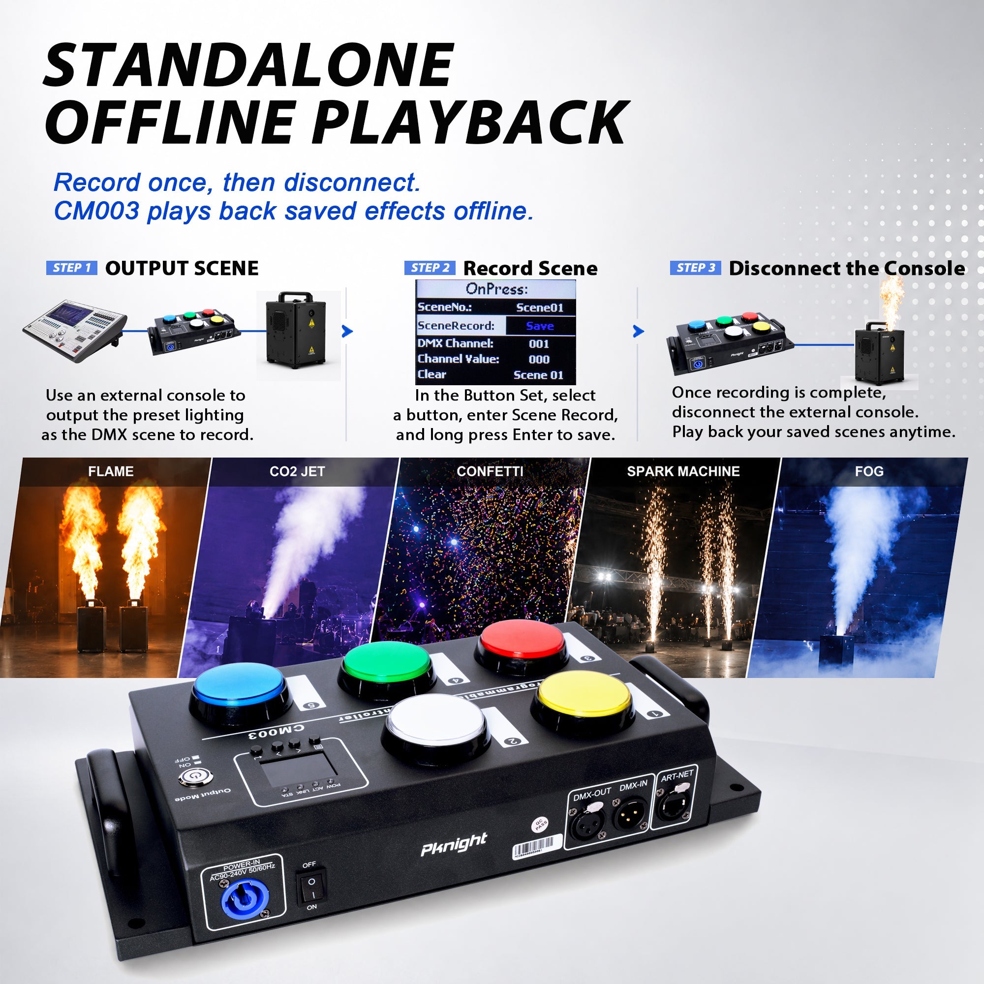 Pknight CM003 standalone controller for multiple DMX fog machine cues