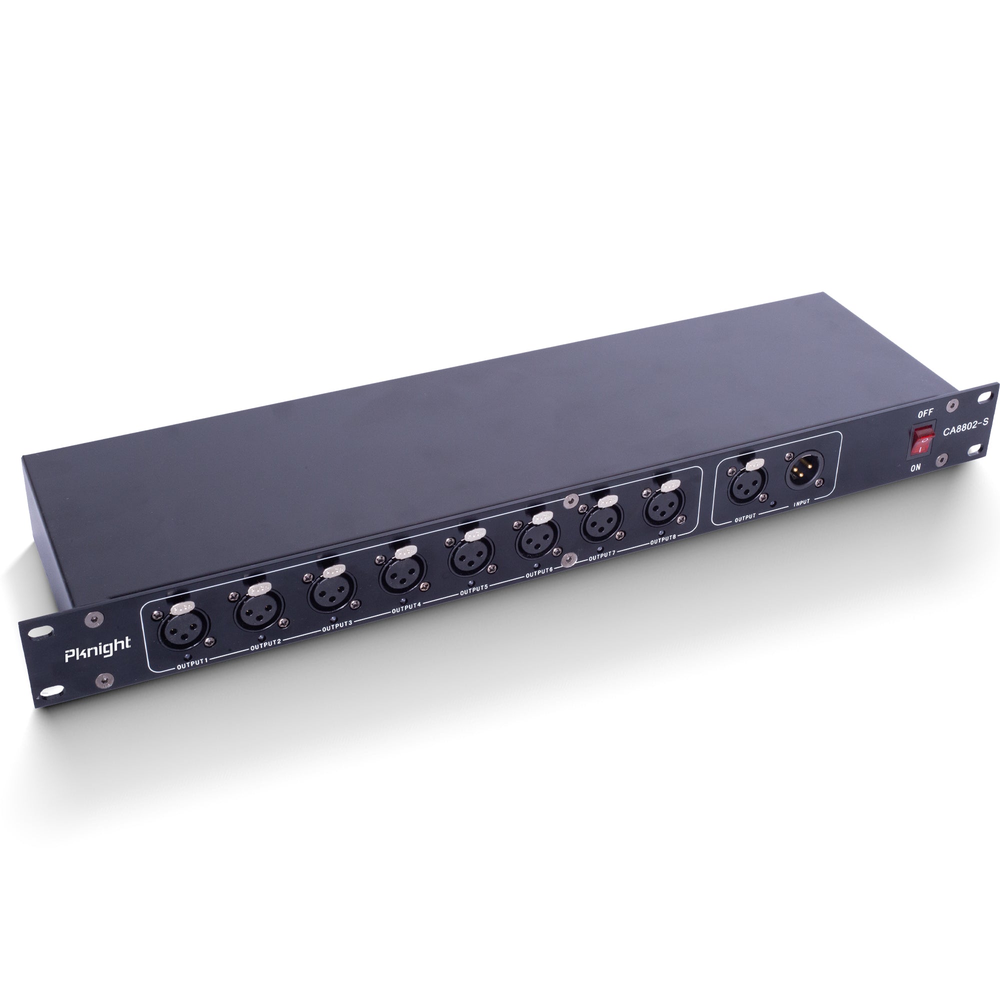 PKnight CA8802-S 8-Channel DMX Signal Amplifier, DMX512 Splitter Distributor with 8 Isolated Outputs, 1 Input and 1 Thru Output, 3-Pin XLR, 19-Inch 1U Rack Mount, AC 90-240V for Stage Lighting Control