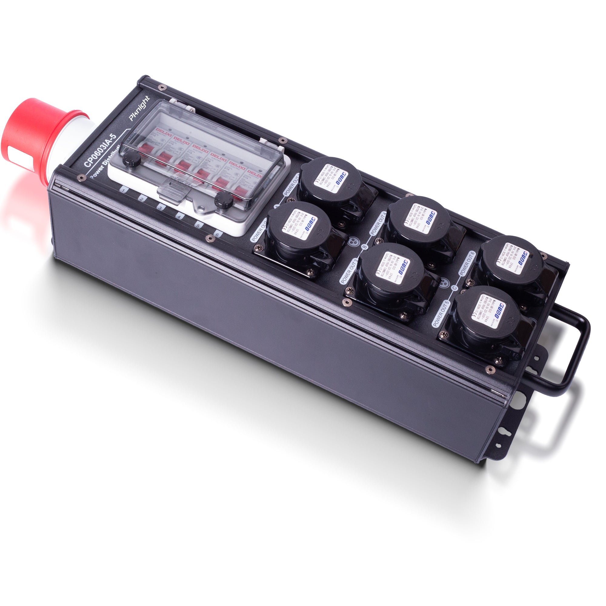 Pknight CP0603IA-5 Waterproof 6-Channel Stage Power Distribution Box, 5-Pin Three-Phase Power Input, 6 Power Output Sockets with Circuit Breakers, Outdoor Power Distro Unit for Stage Lighting and EventsPKnight