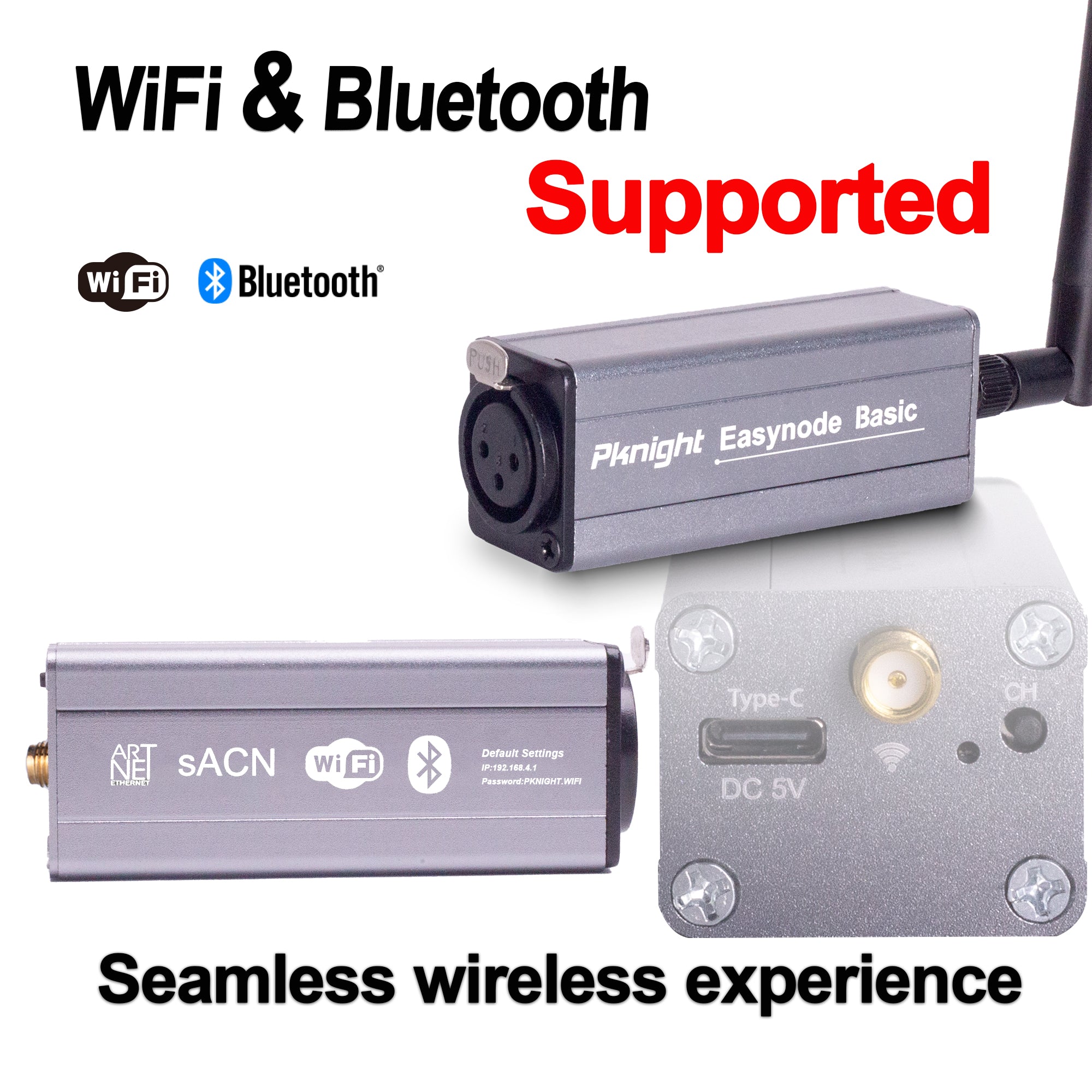 Pknight 2.4G Wireless DMX Controller,Compact Transceiver with Wi-Fi/Bluetooth Connectivity, Supports Artnet & sACN,Easynode Basic
