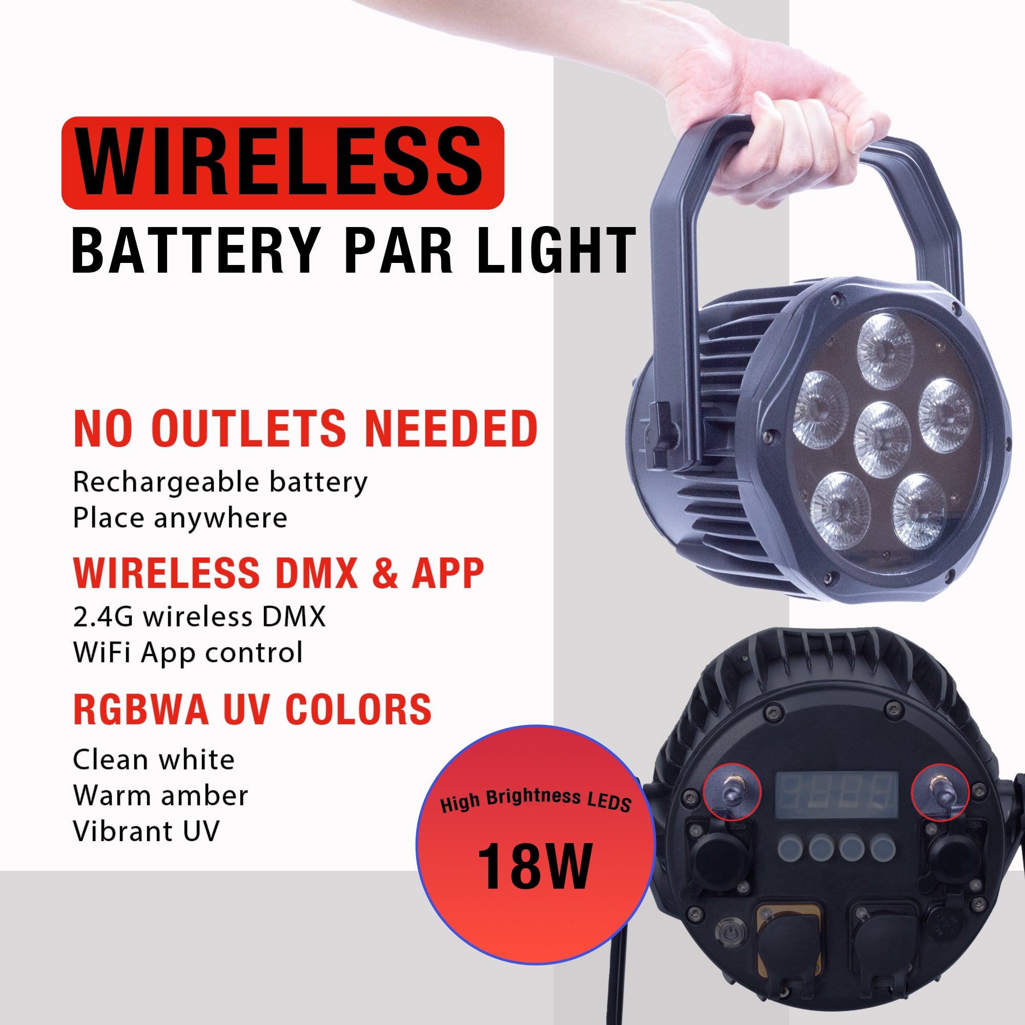 Pknight Battery Powered LED Wash Bar Light, 12×18W RGBWA+UV Wireless DMX512 Uplight, IP65 Waterproof Rechargeable Stage Wall Washer, WiFi APP Control for DJ, Wedding, Party, Event & Outdoor Lighting