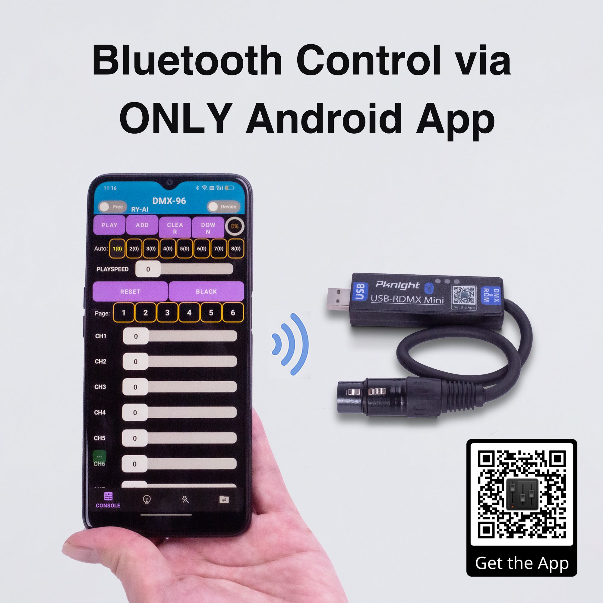 Pknight USB DMX/RDM Controller, Bluetooth DMX Address Setting Mobile App Control, Stage Light Tool for Android Only