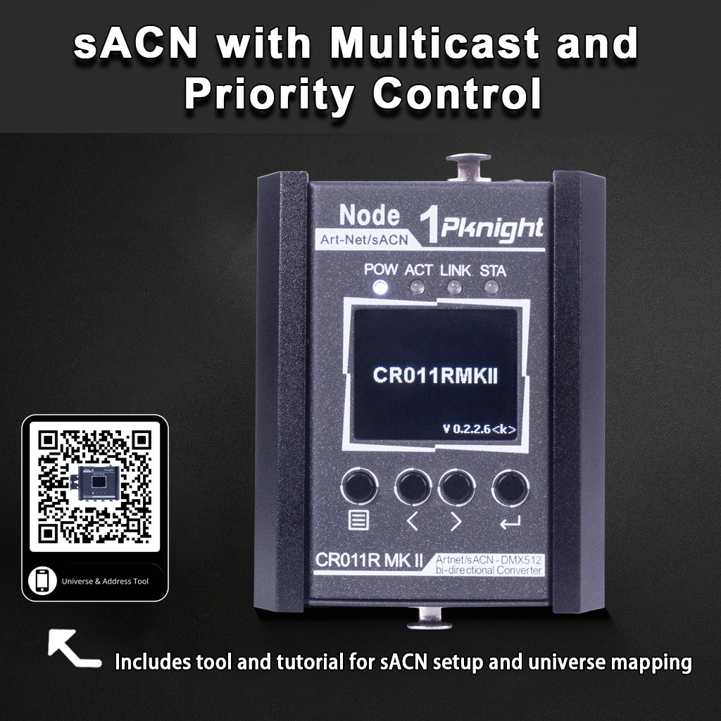 Pknight 1-Port Bi-Directional Art-Net/sACN to DMX512 Converter, a Compact Node with LED Display for Stage Lighting – CR011R MK II 3pin