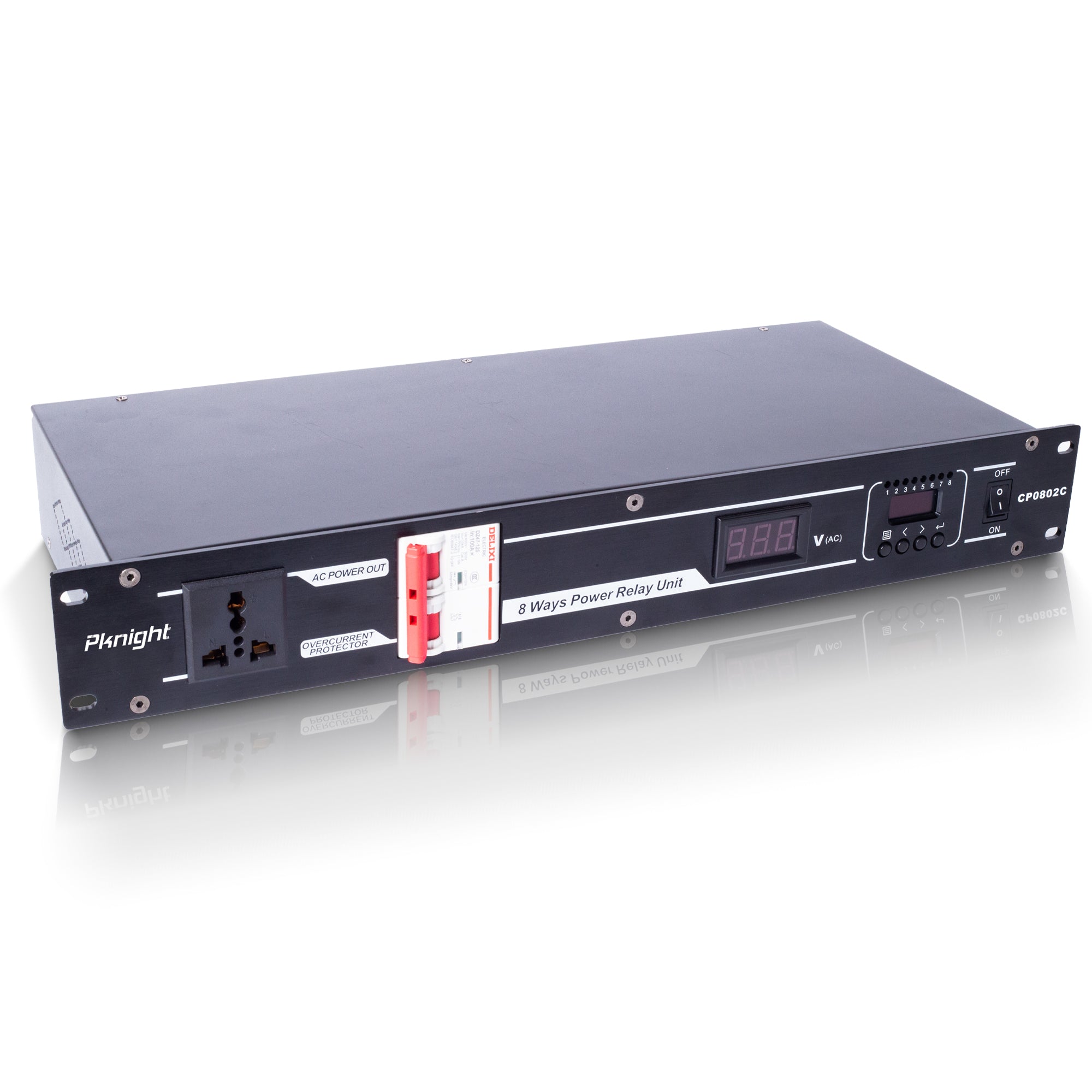 PKnight CP0802C 8-Channel Smart Power Sequencer and Intelligent Switch, 80A Power Management Controller with DMX512/RDM, RS485 and Manual Control, 19-Inch 1.5U Rack Mount, AC 90-240V for Stage Lighting and Audio Systems