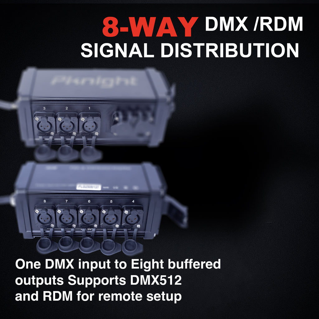Pknight 4-Way DMX/RDM Splitter, IP67 Waterproof Lighting Signal Booste